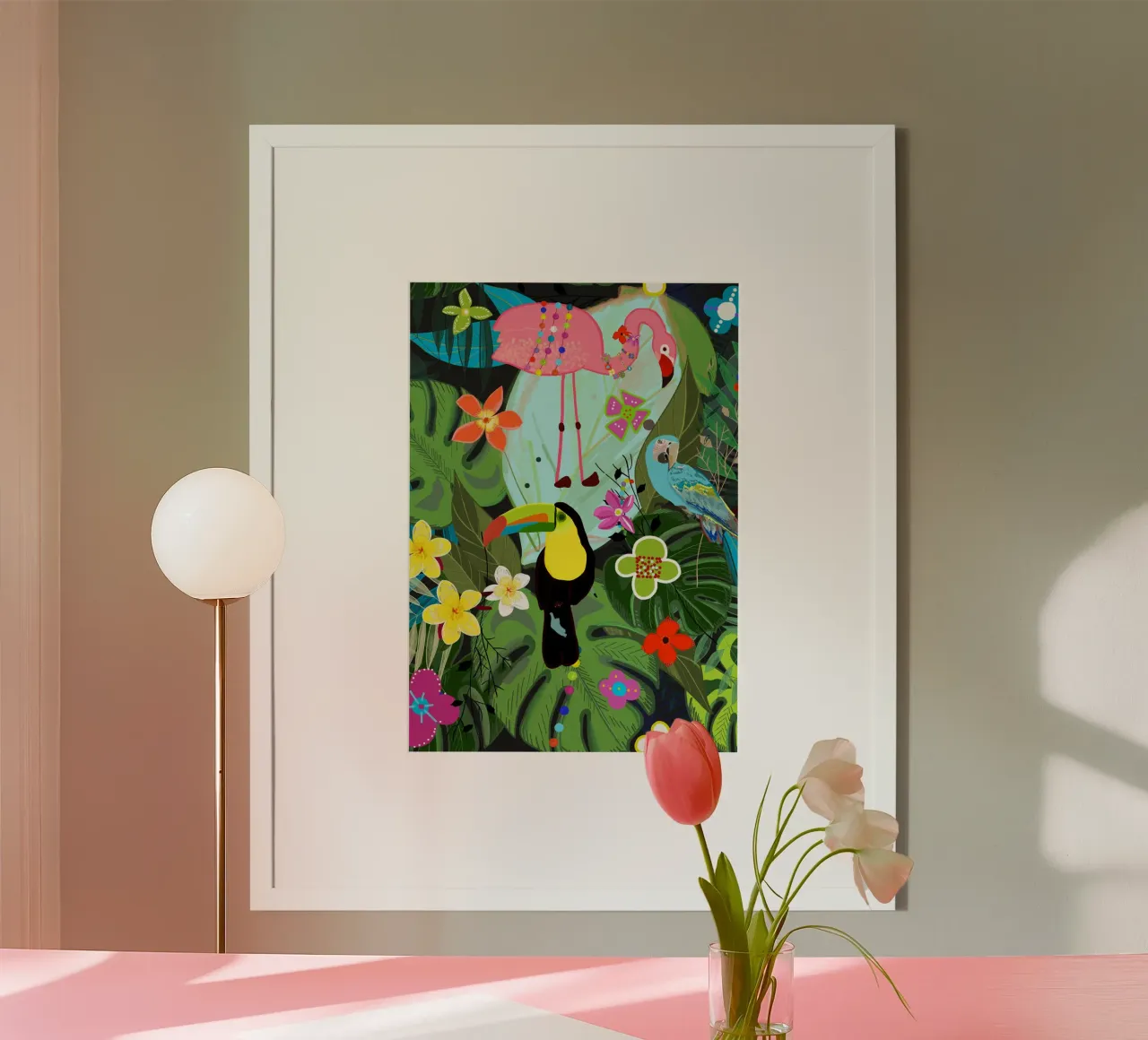 Tropische Blumen und Vögel exotisches Paradies Druck Poster von gulsengunel