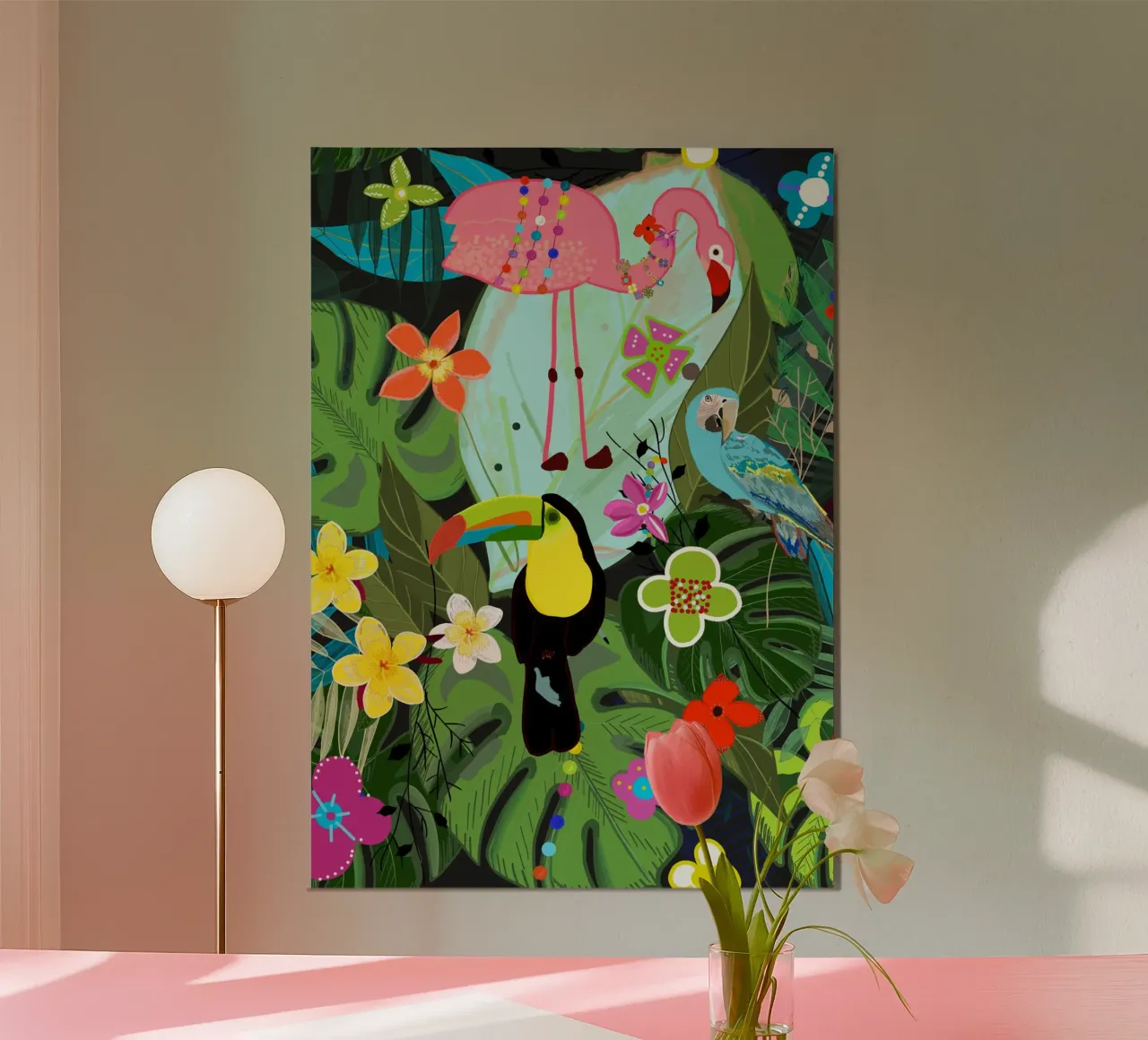 Tropische Blumen und Vögel exotisches Paradies Druck Poster von gulsengunel