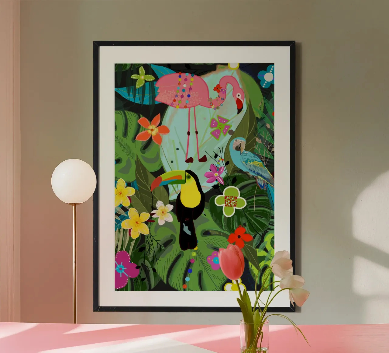 Tropische Blumen und Vögel exotisches Paradies Druck Poster von gulsengunel