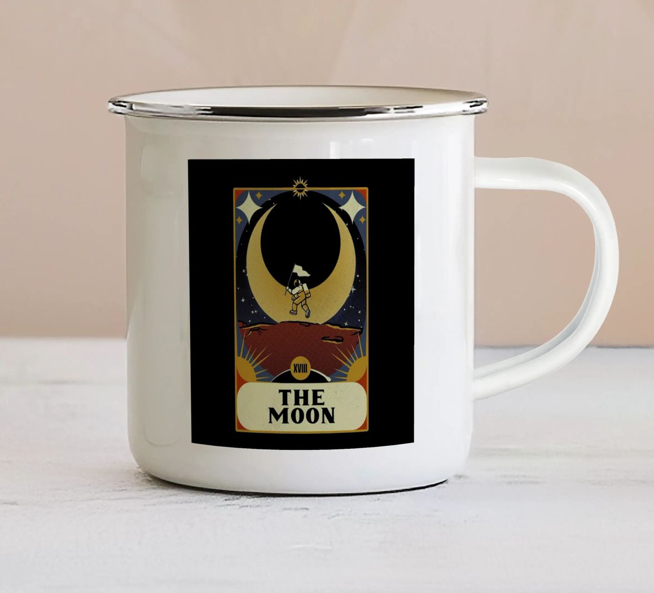 Astronaut Tarot Moon tazza in smalto da Tobe Fonseca
