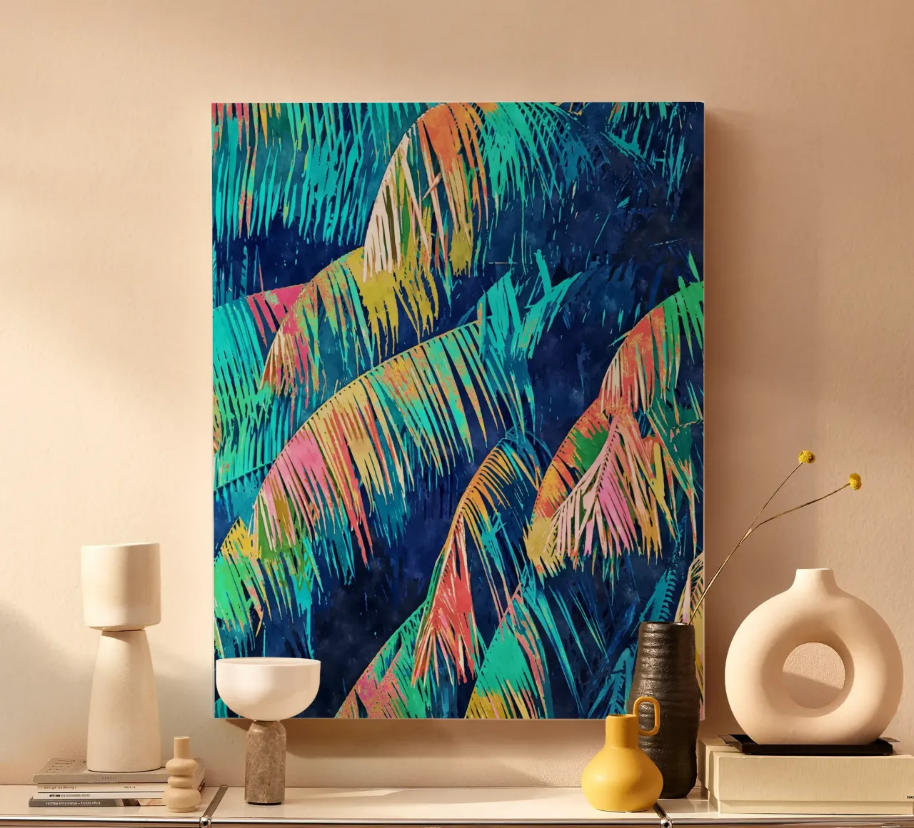 Palm Zonsondergang canvas met Baklijst van 83oranges
