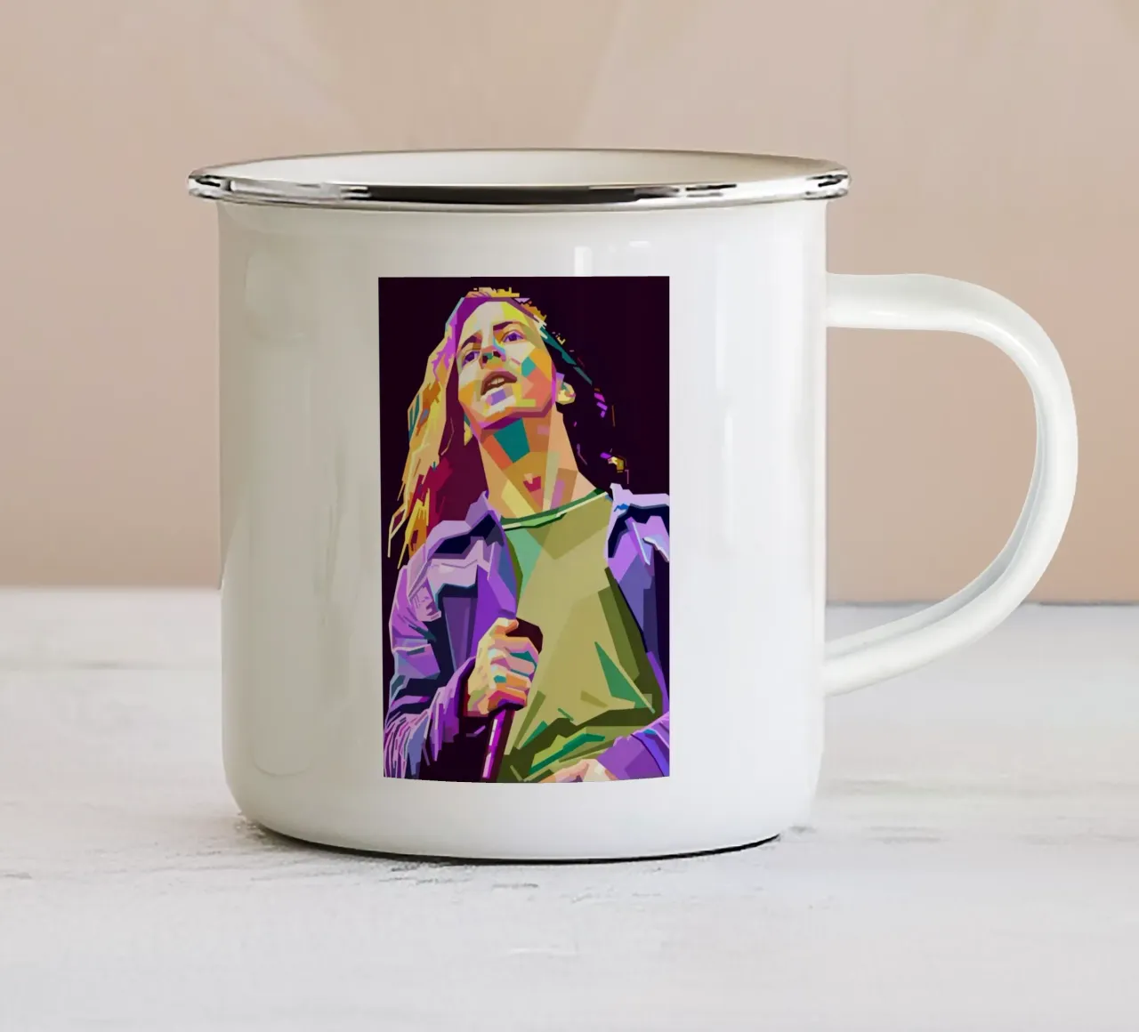 Eddie Vedder pop art portrait tazza in smalto da Hantamrata