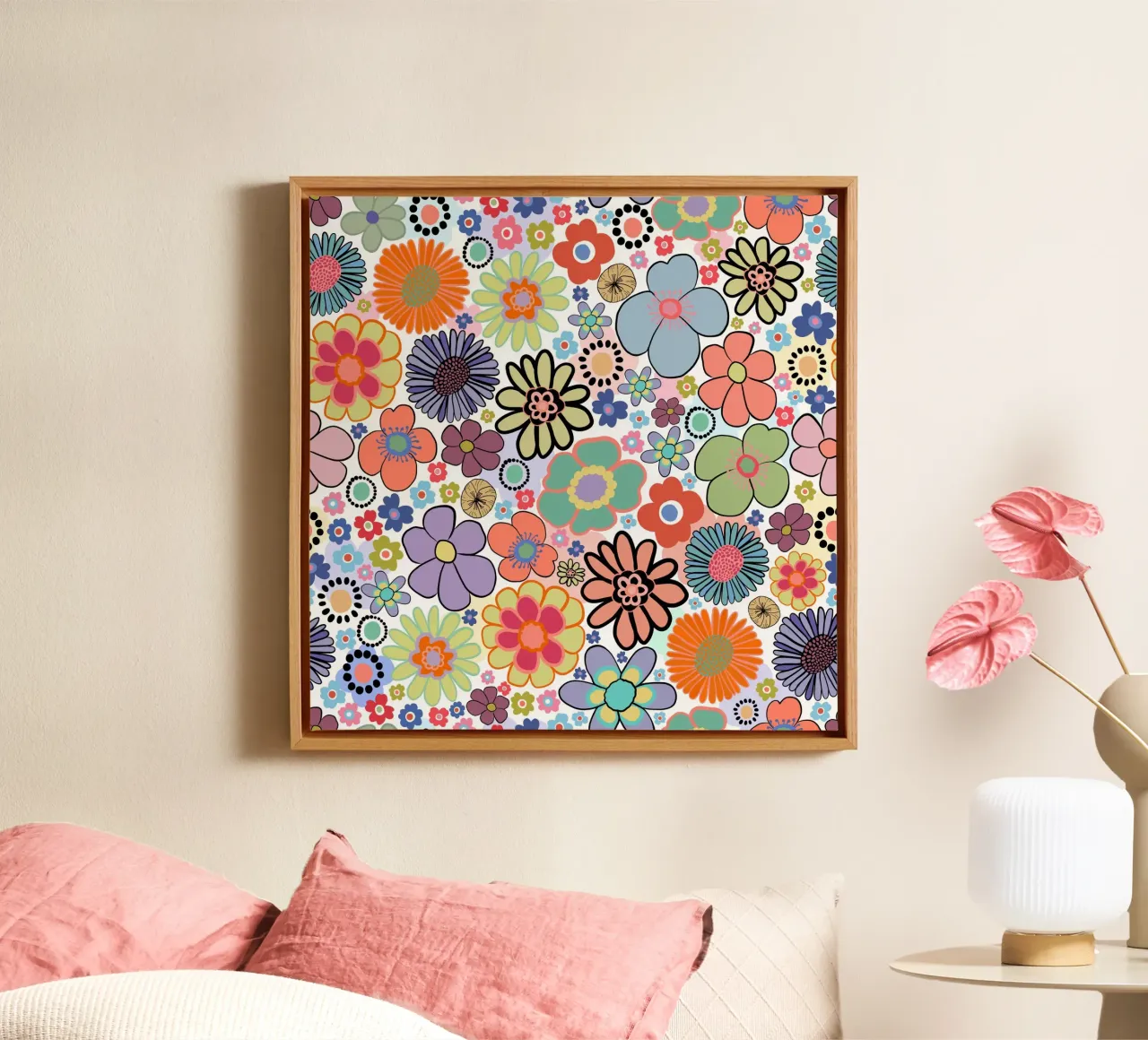 Moderno Vintage simpatico motivo di fiori colorati tela con Cornice a cassetta da gulsengunel