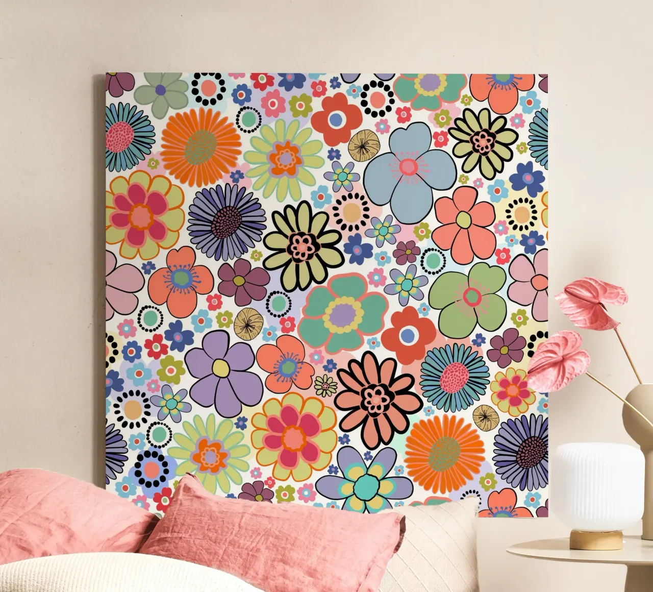 Moderno Vintage simpatico motivo di fiori colorati tela con Cornice a cassetta da gulsengunel