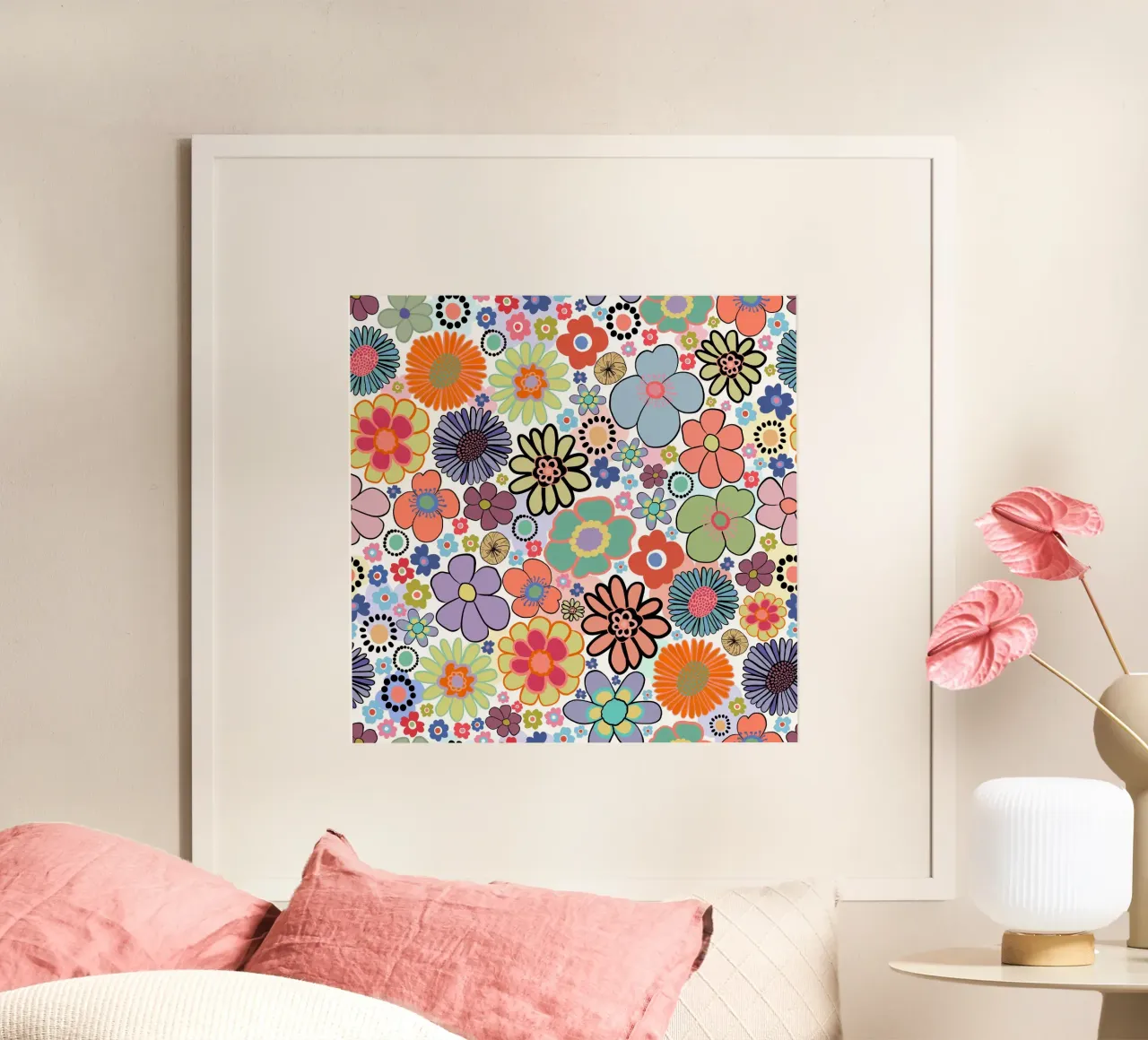 Moderno Vintage simpatico motivo di fiori colorati poster da gulsengunel