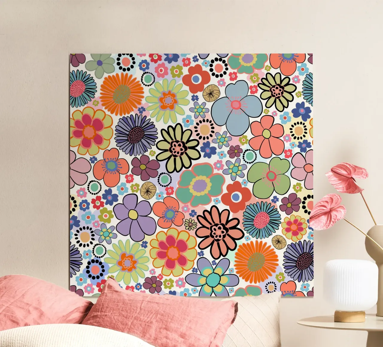 Moderno Vintage simpatico motivo di fiori colorati poster da gulsengunel