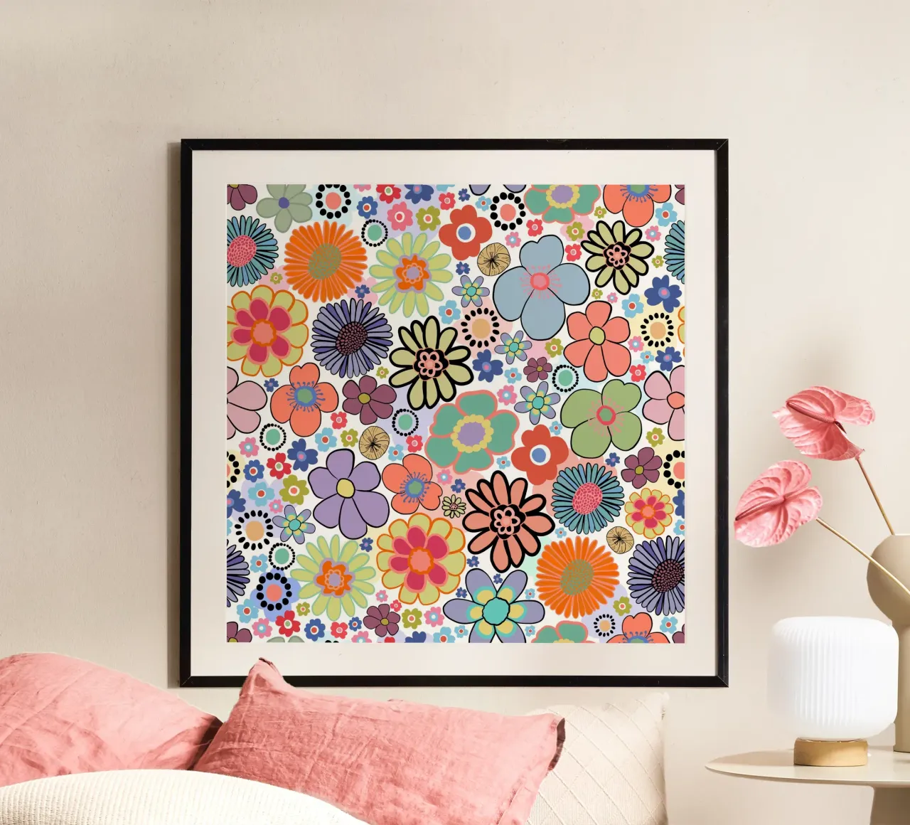 Moderno Vintage simpatico motivo di fiori colorati poster da gulsengunel