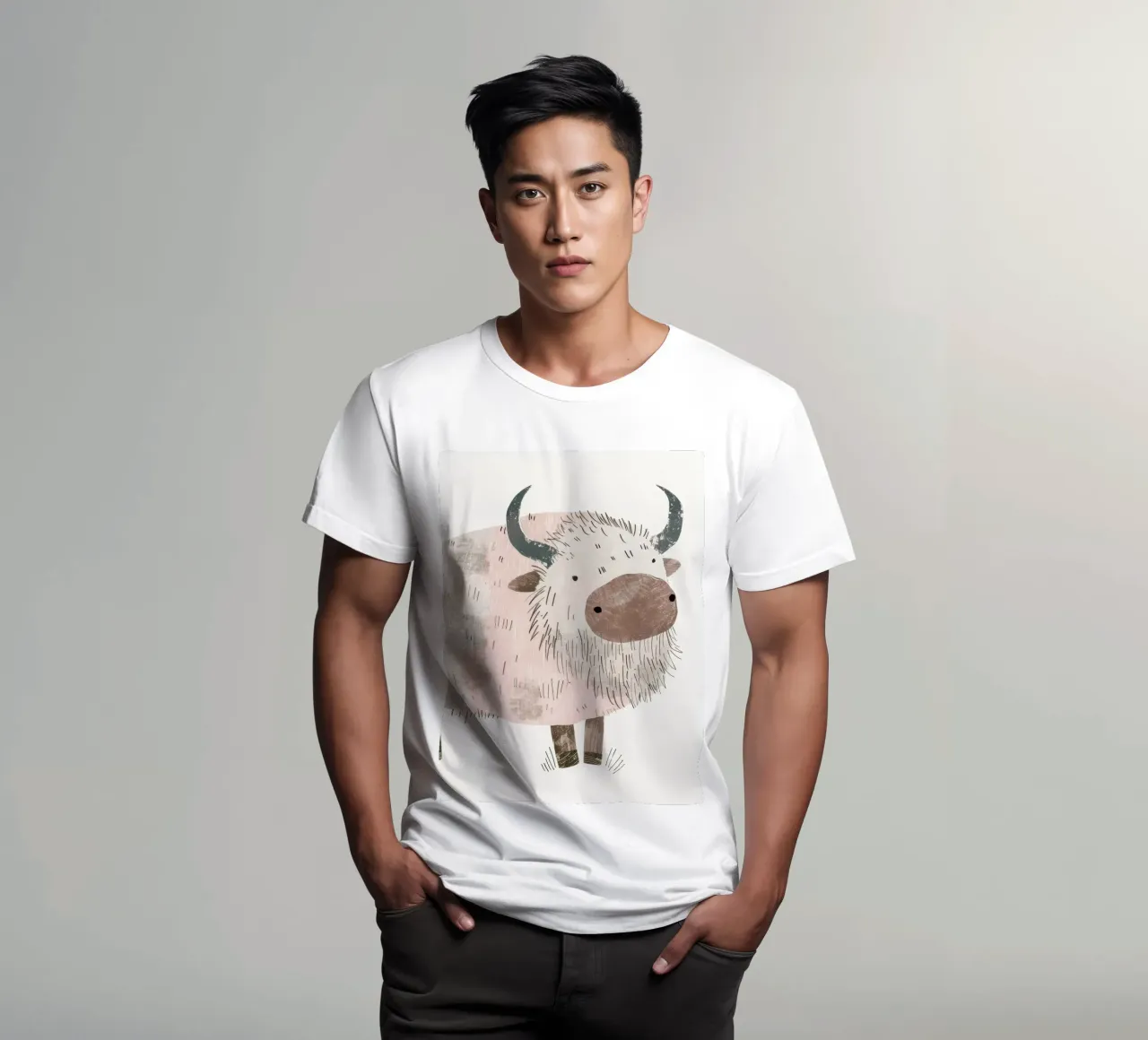 Illustrazione di uno yak con grandi corna t-shirt da DesignDoodle