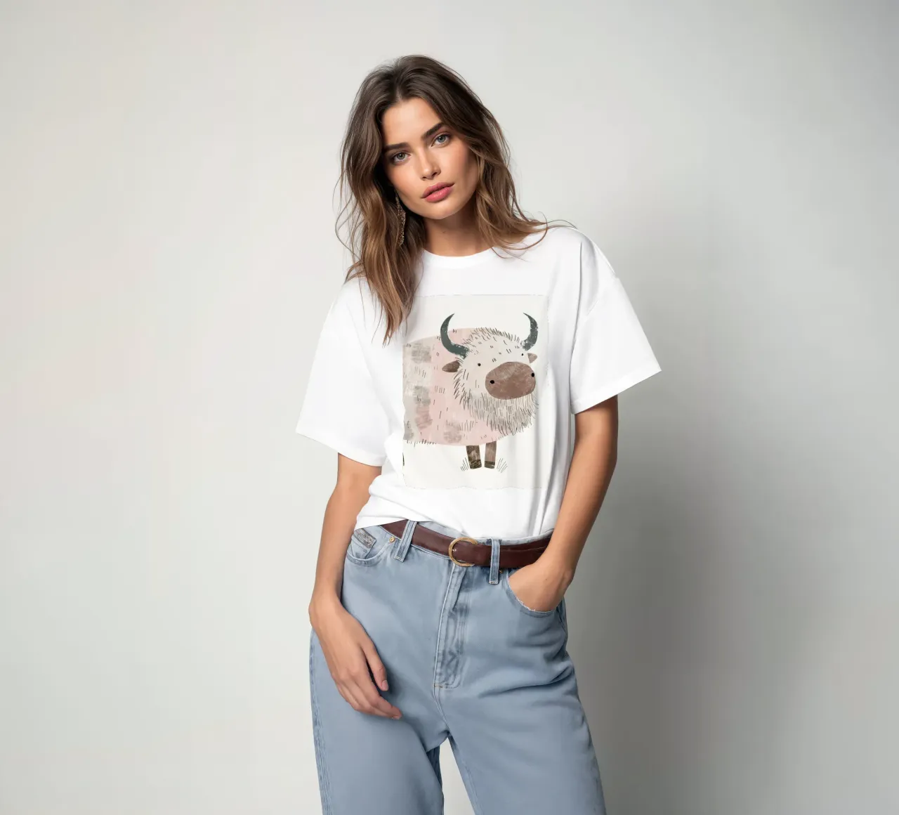 Illustrazione di uno yak con grandi corna t-shirt da DesignDoodle