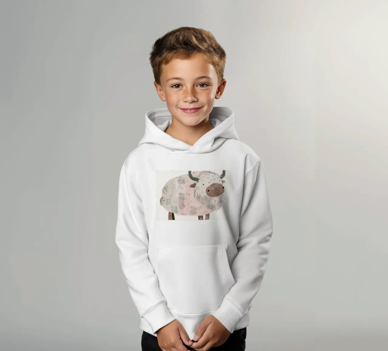 Illustrazione di uno yak con grandi corna felpa bambino con cappuccio da DesignDoodle