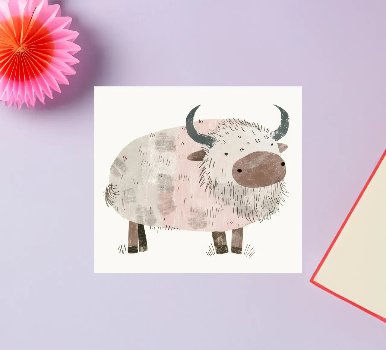 Illustratie van een jak met grote horens sticker van DesignDoodle