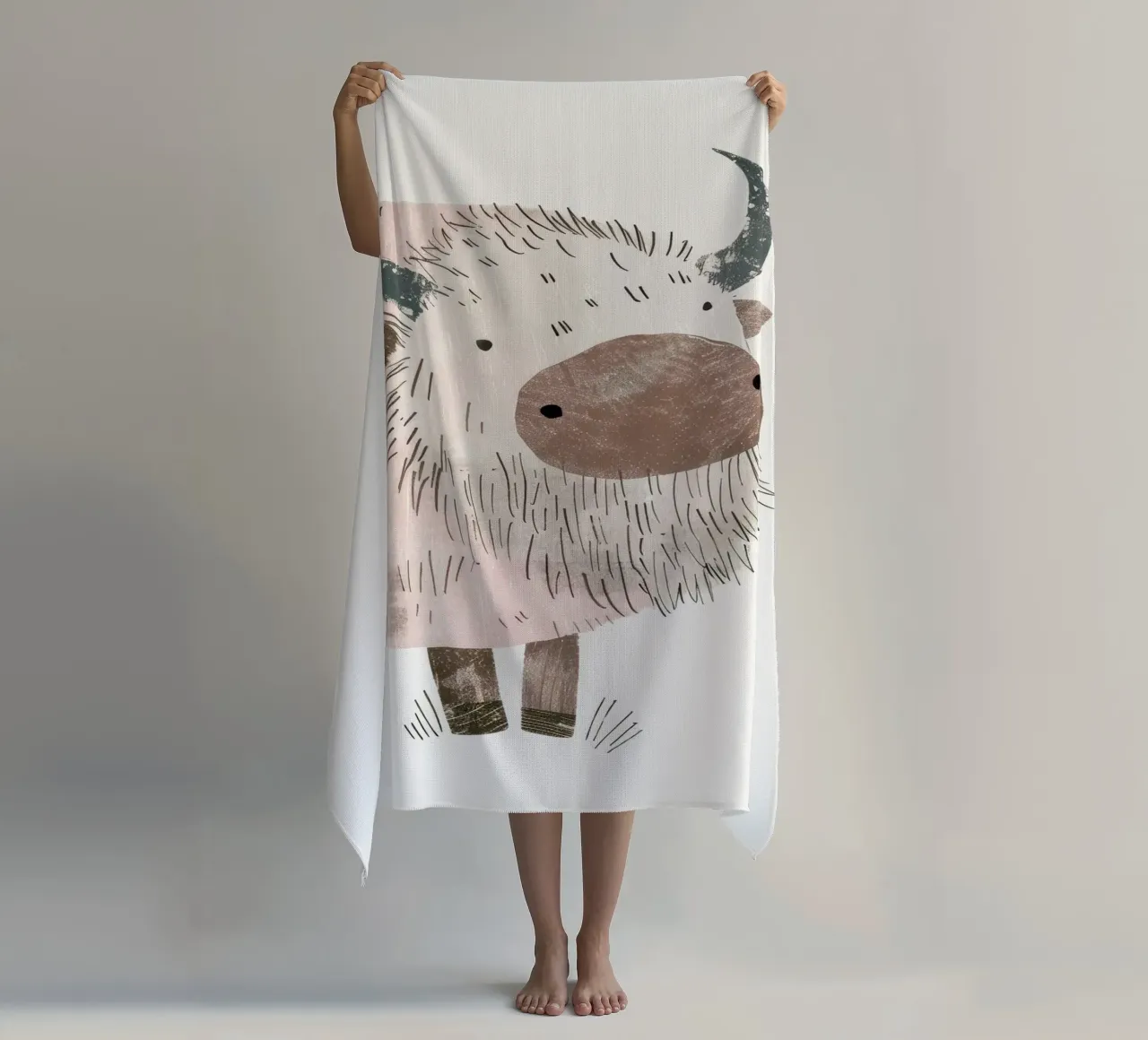 Illustrazione di uno yak con grandi corna telo mare da DesignDoodle
