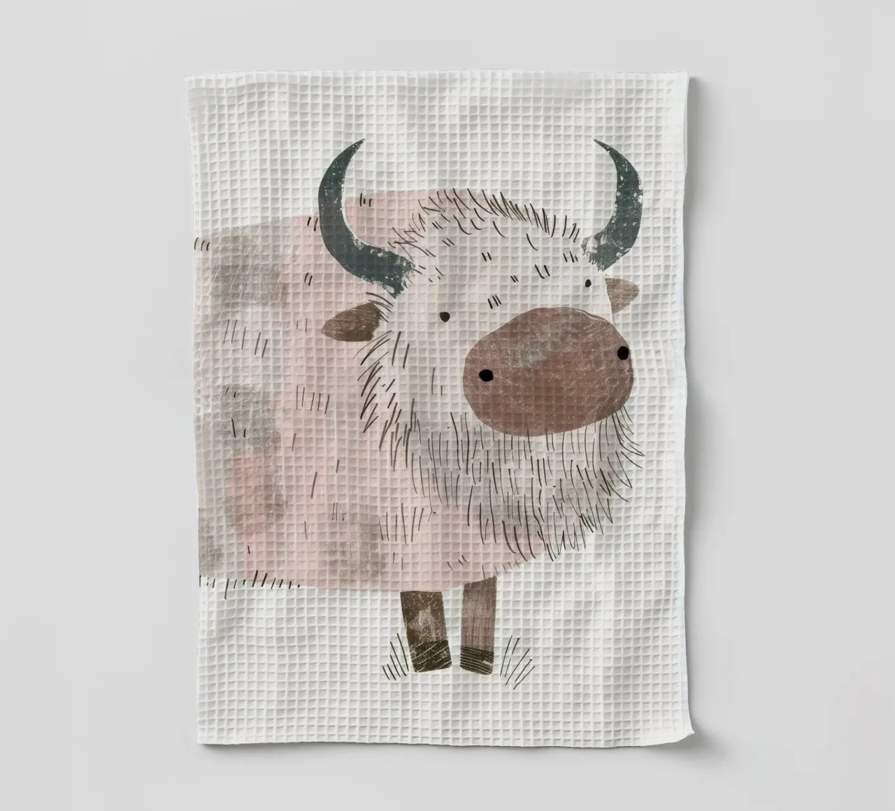 Illustrazione di uno yak con grandi corna canovaccio da cucina da DesignDoodle
