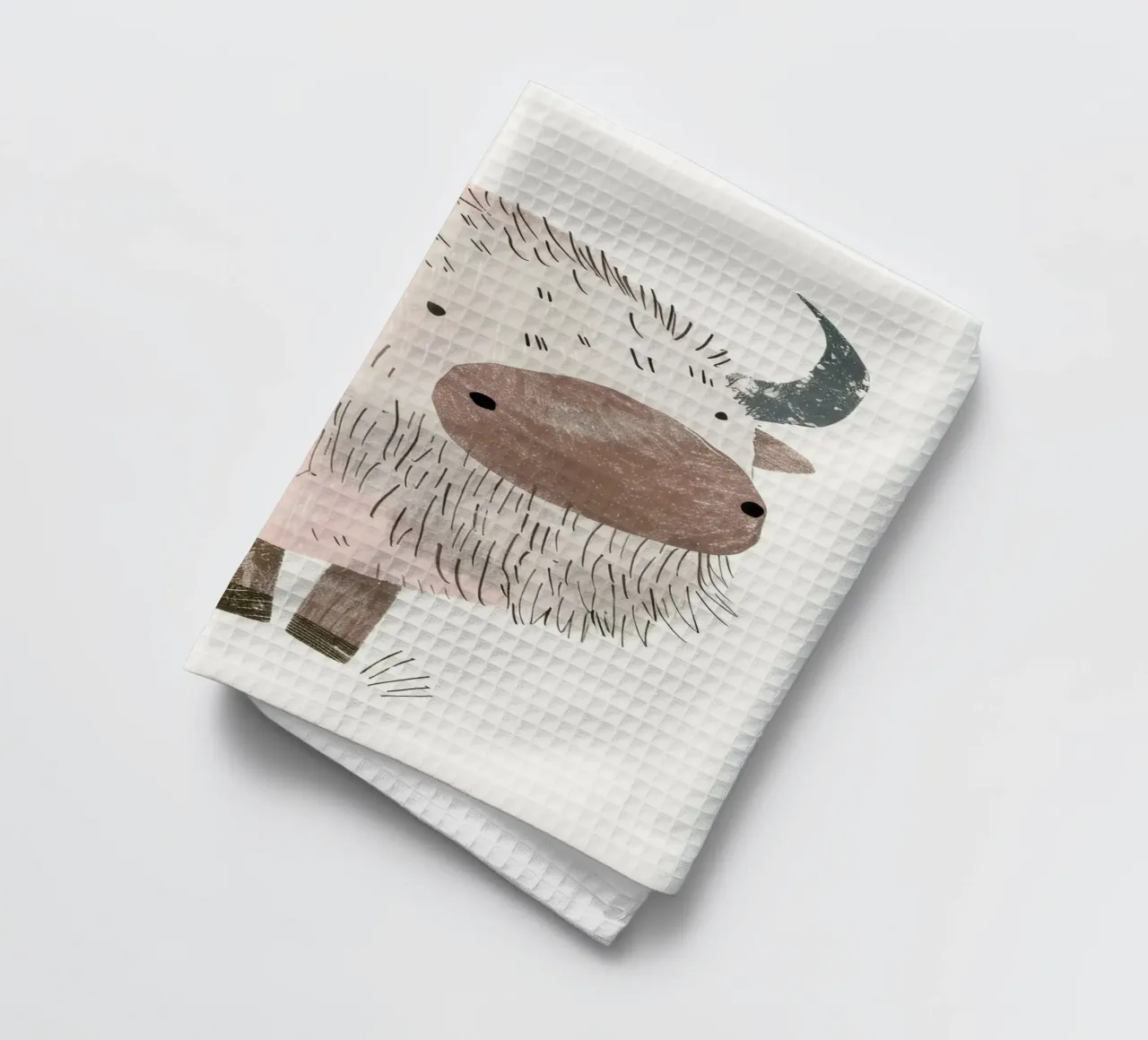 Illustrazione di uno yak con grandi corna canovaccio da cucina da DesignDoodle