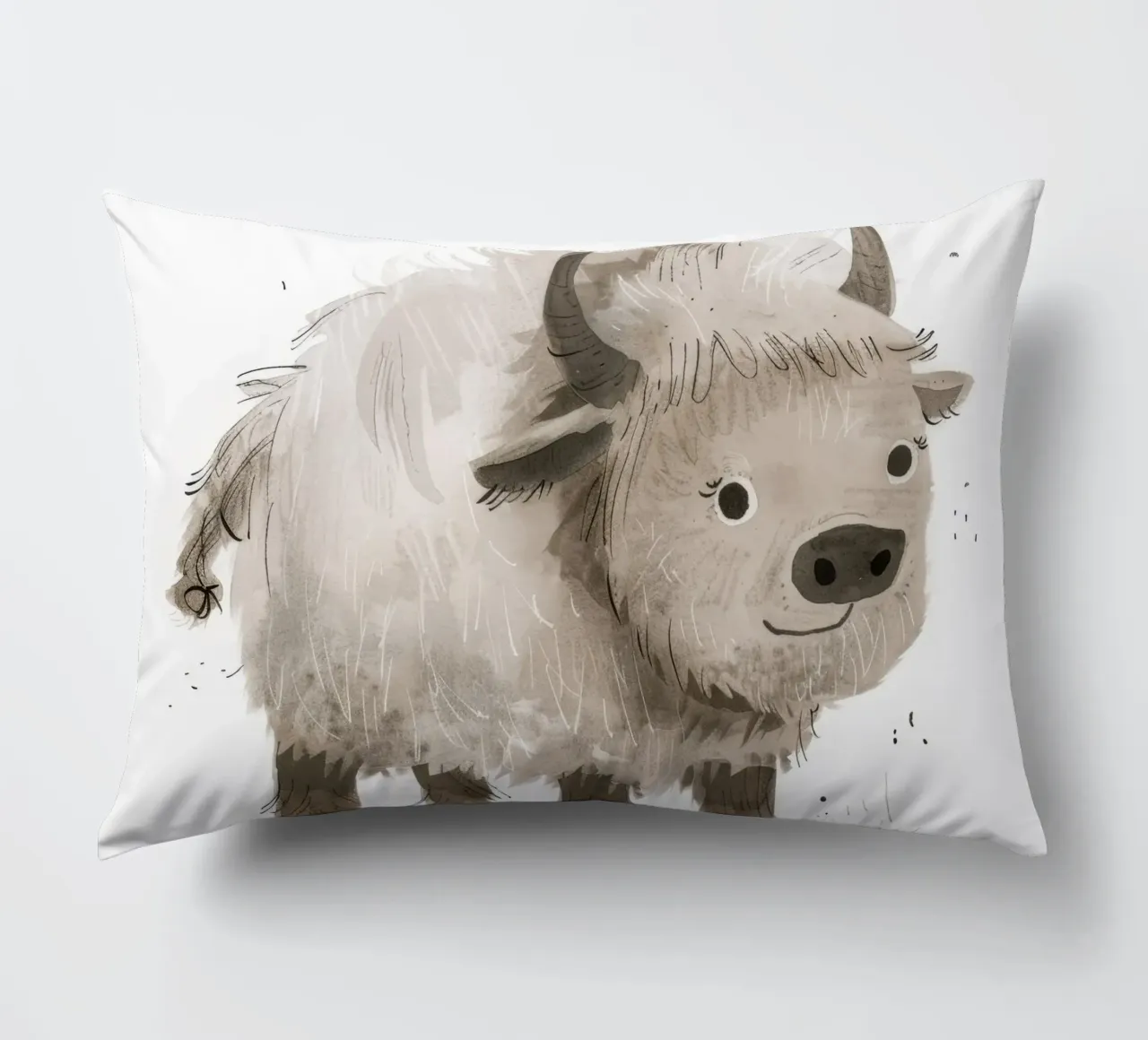 Illustrazione di un giovane yak che sorride cuscino da DesignDoodle