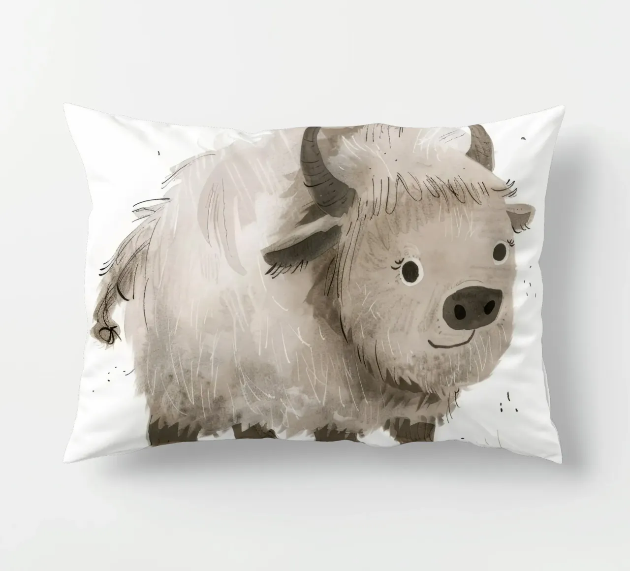 Illustrazione di un giovane yak che sorride cuscino da DesignDoodle