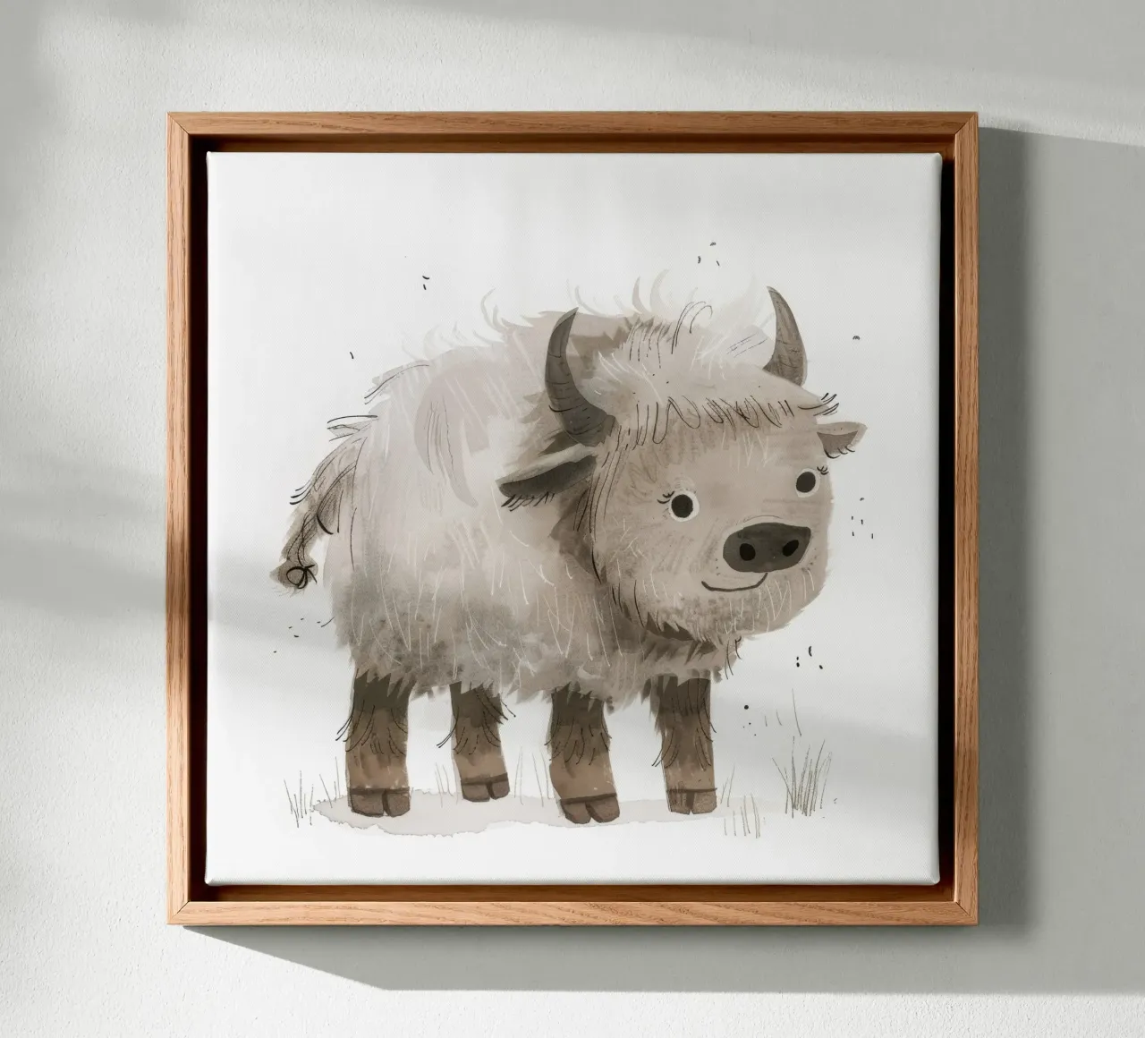 Illustrazione di un giovane yak che sorride tela con Cornice a cassetta da DesignDoodle