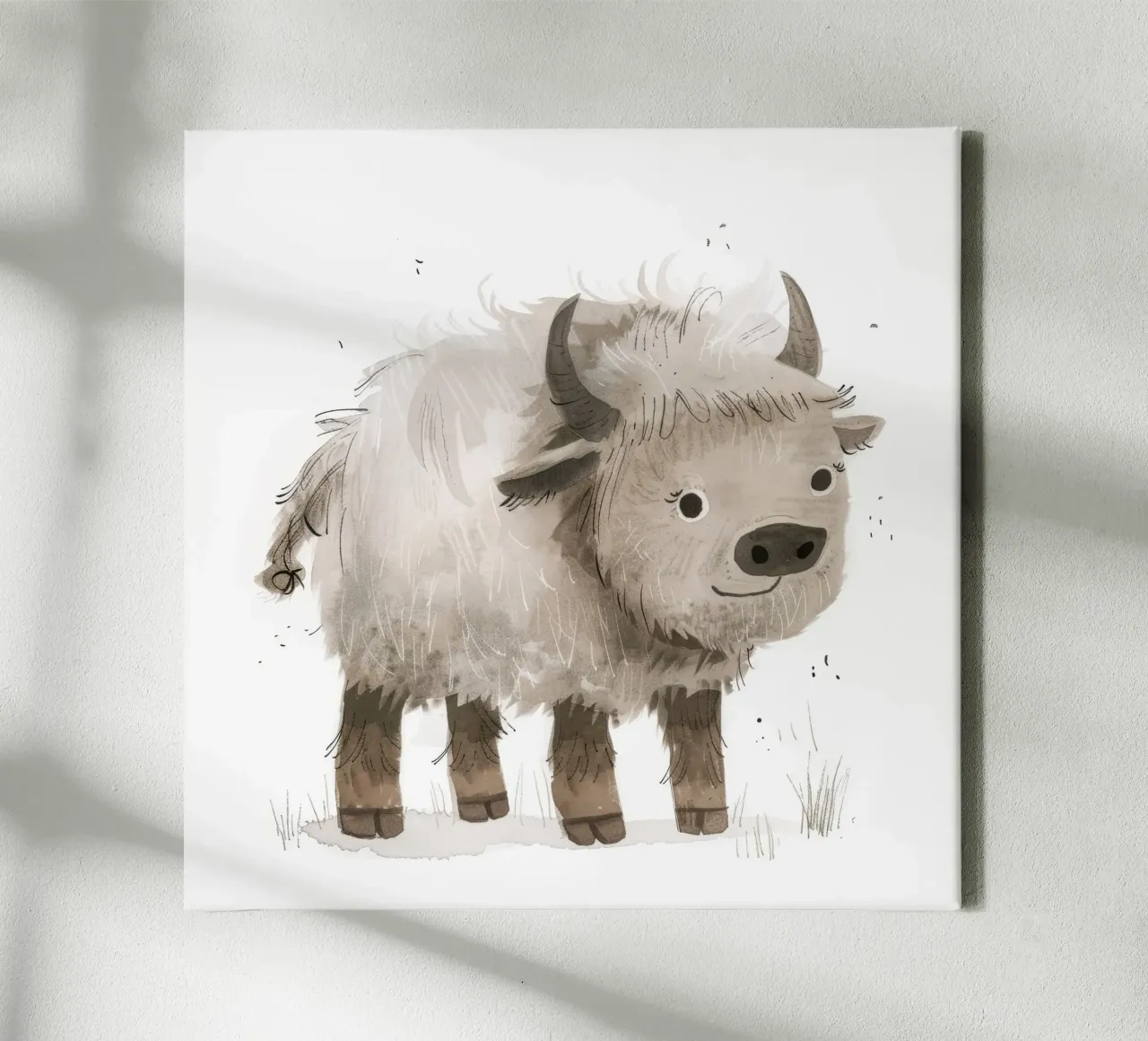 Illustrazione di un giovane yak che sorride tela con Cornice a cassetta da DesignDoodle