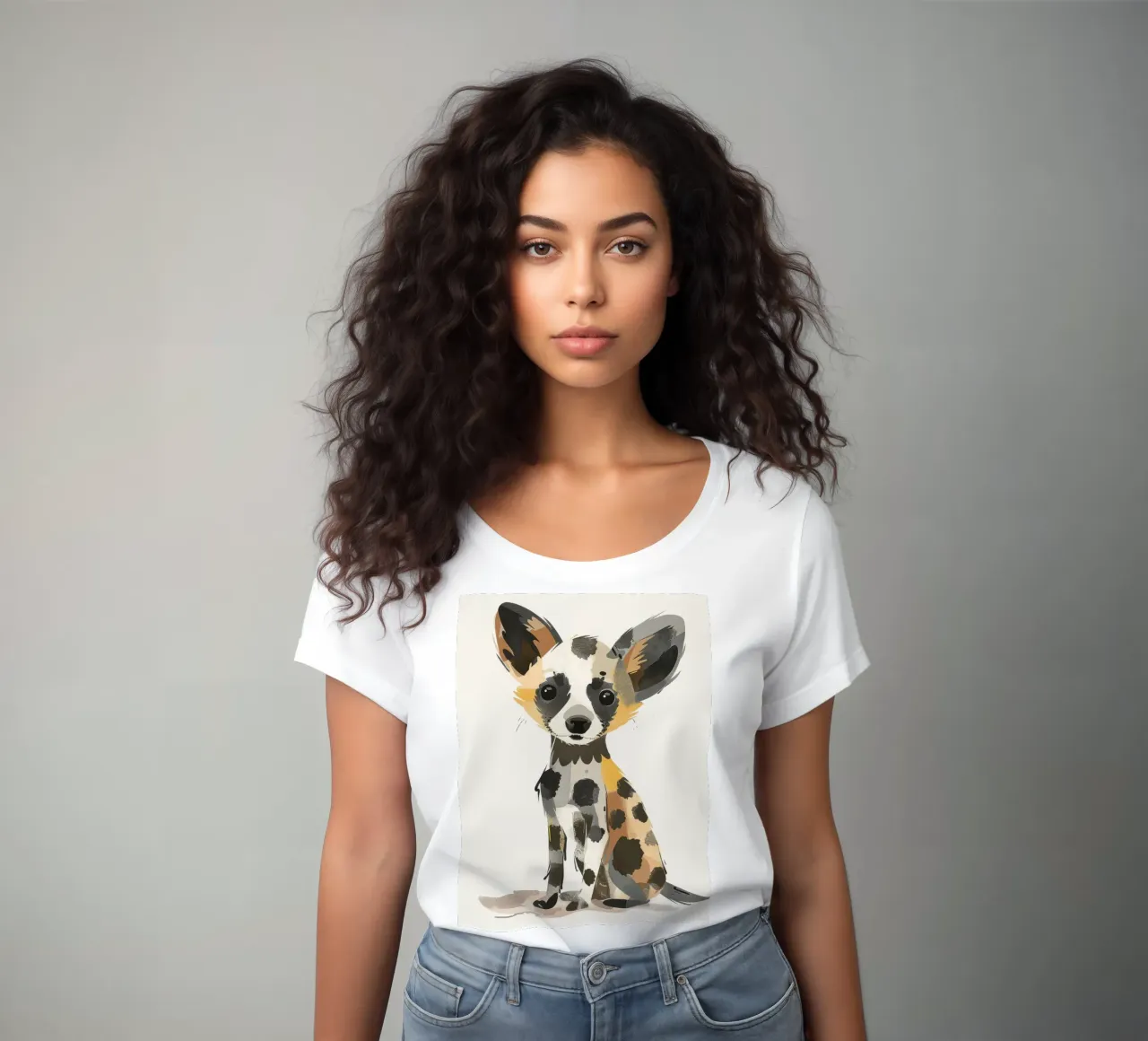 Illustration eines afrikanischen Wildhundewelpen Frauen T-Shirt von DesignDoodle