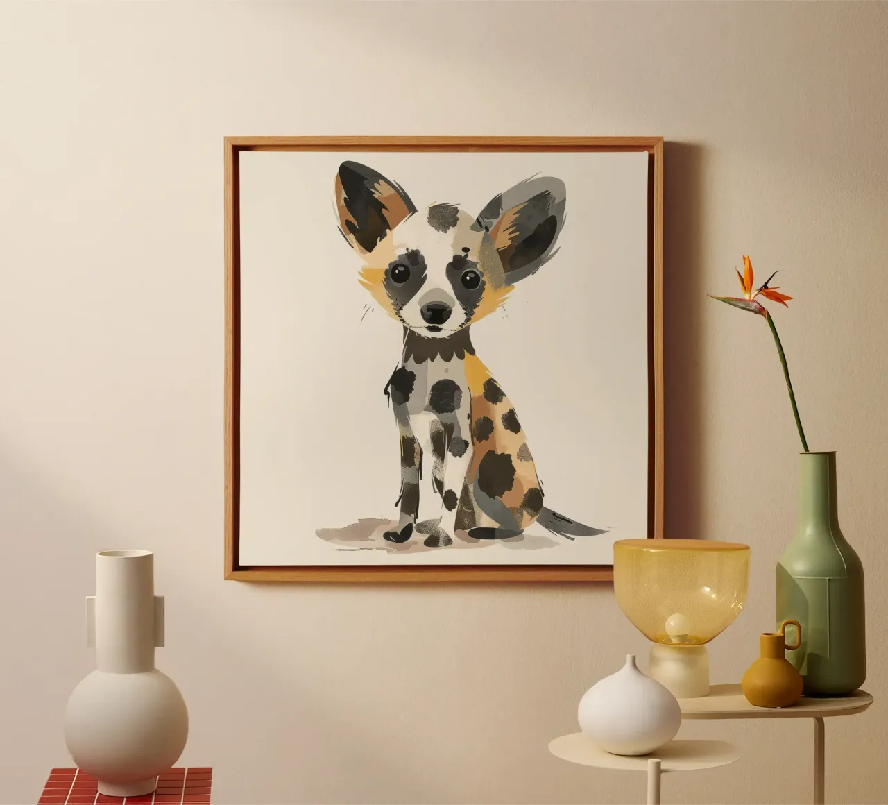 Illustration eines afrikanischen Wildhundewelpen Leinwand von DesignDoodle