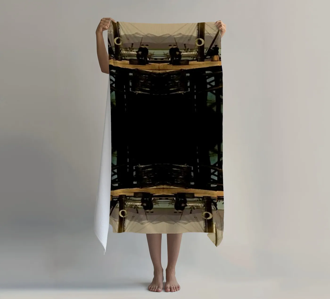 Ship beach towel by The Gently Unfurling Sneak