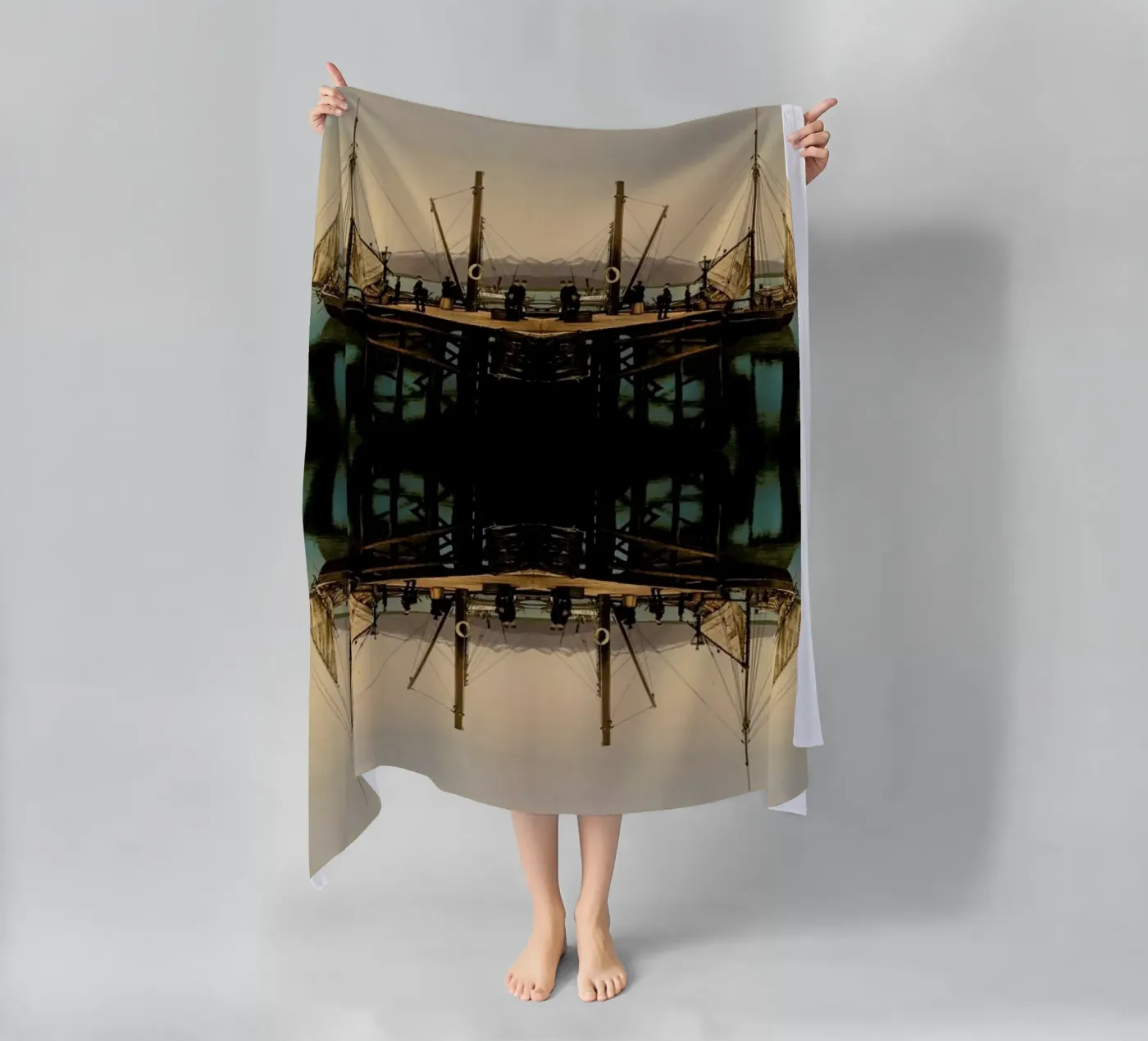 Ship beach towel by The Gently Unfurling Sneak