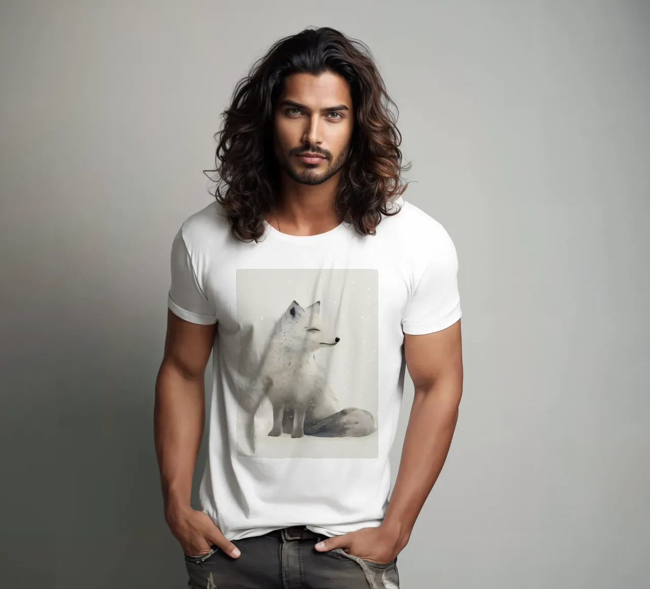 Illustration of Arctic Fox in Winter Setting t-shirt by DesignDoodle