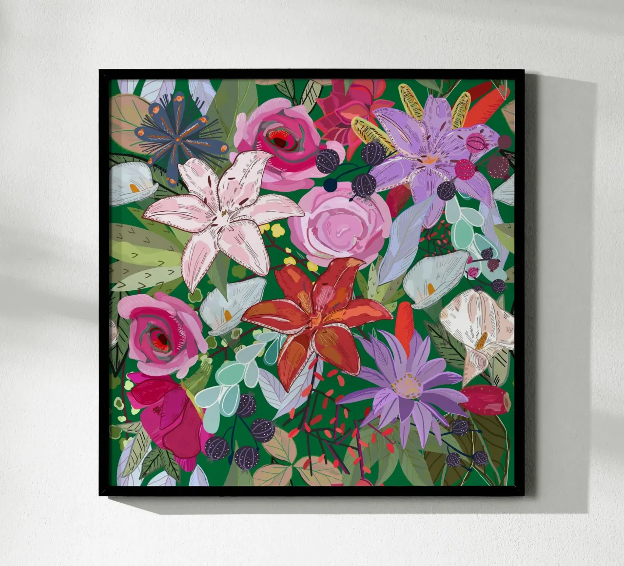 Giglio e fiori colorati poster con telaio in alluminio da gulsengunel