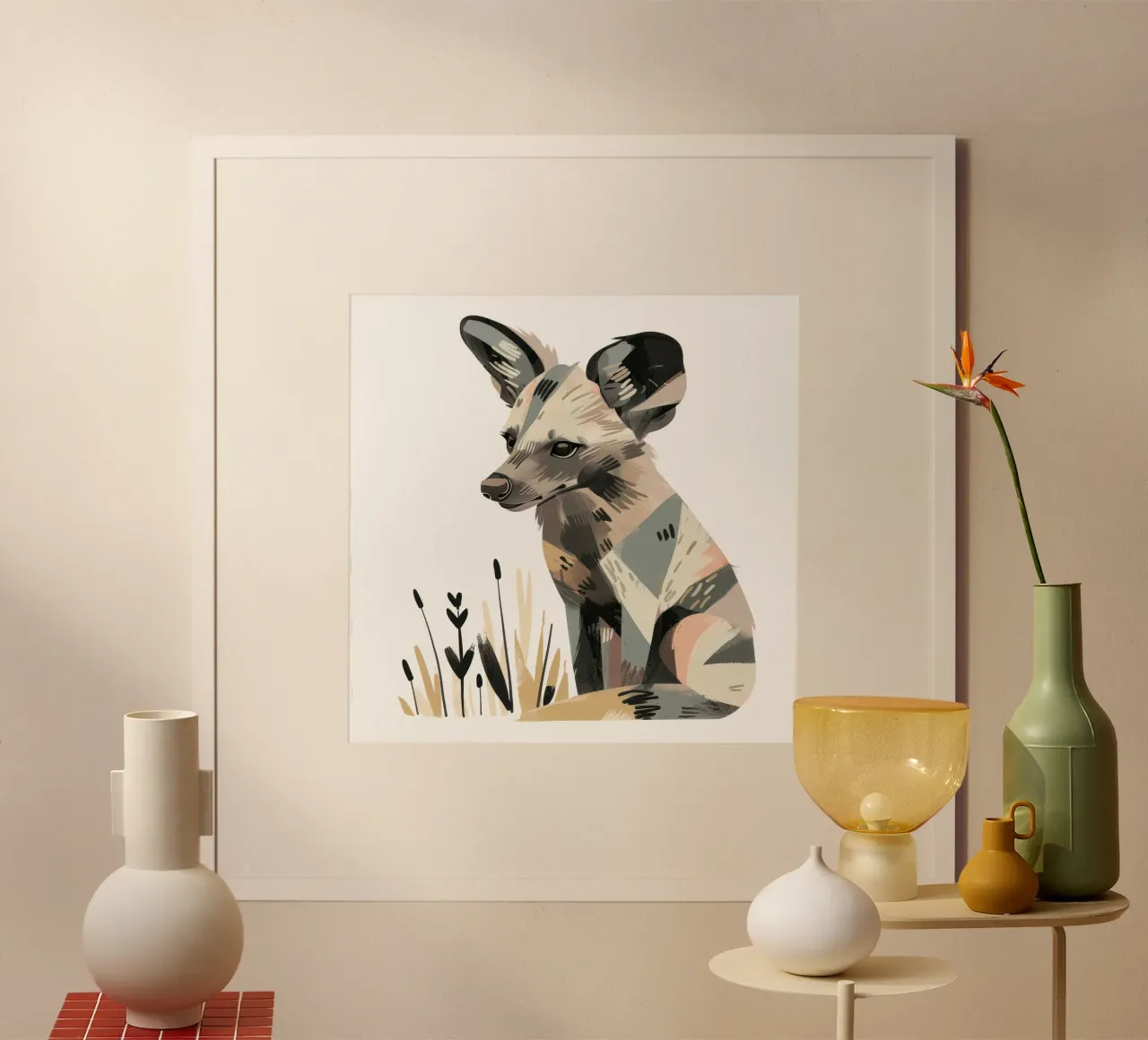 Cane della prateria nell'illustrazione di una prateria poster con telaio in legno da DesignDoodle