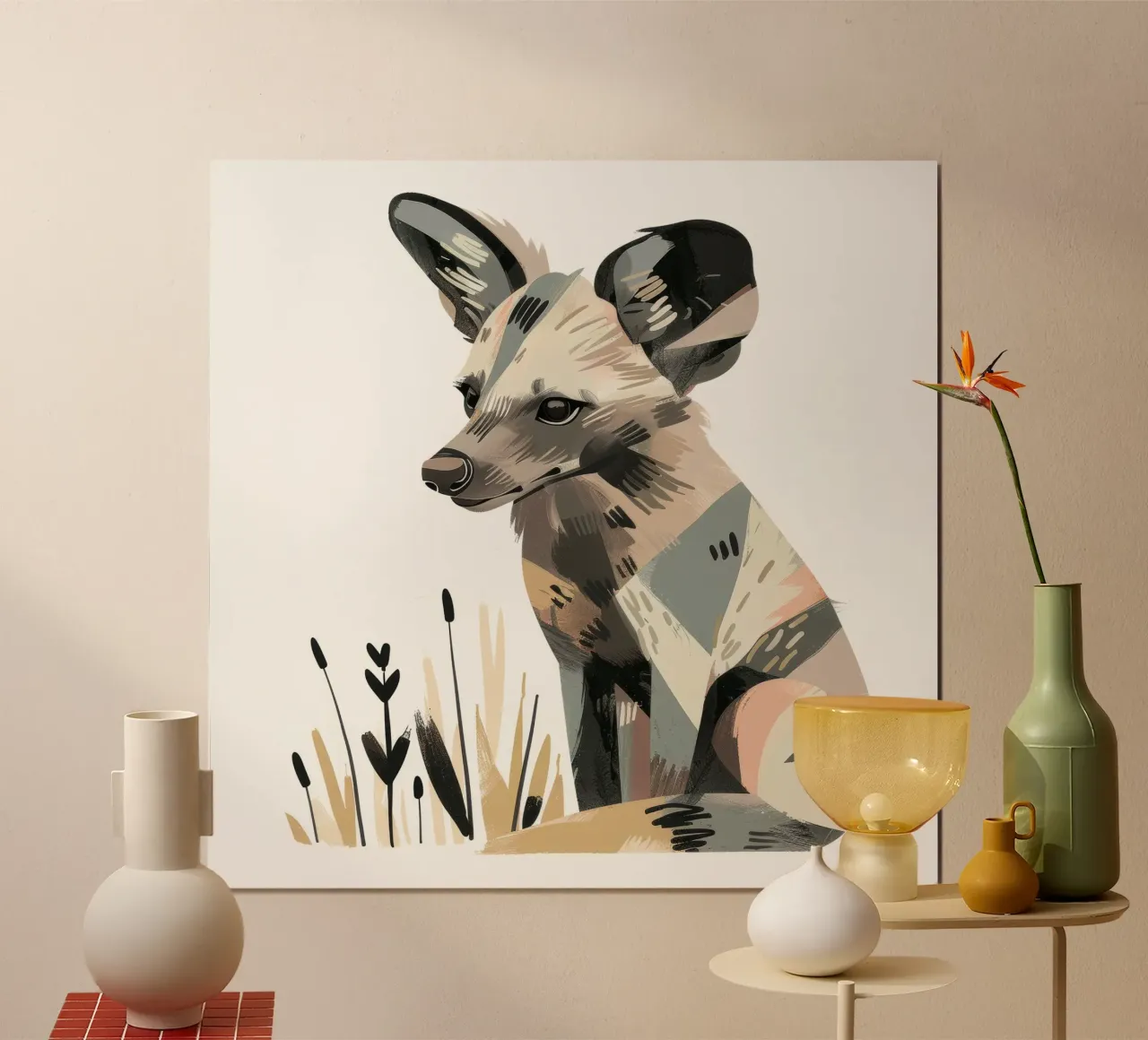 Cane della prateria nell'illustrazione di una prateria poster con telaio in legno da DesignDoodle
