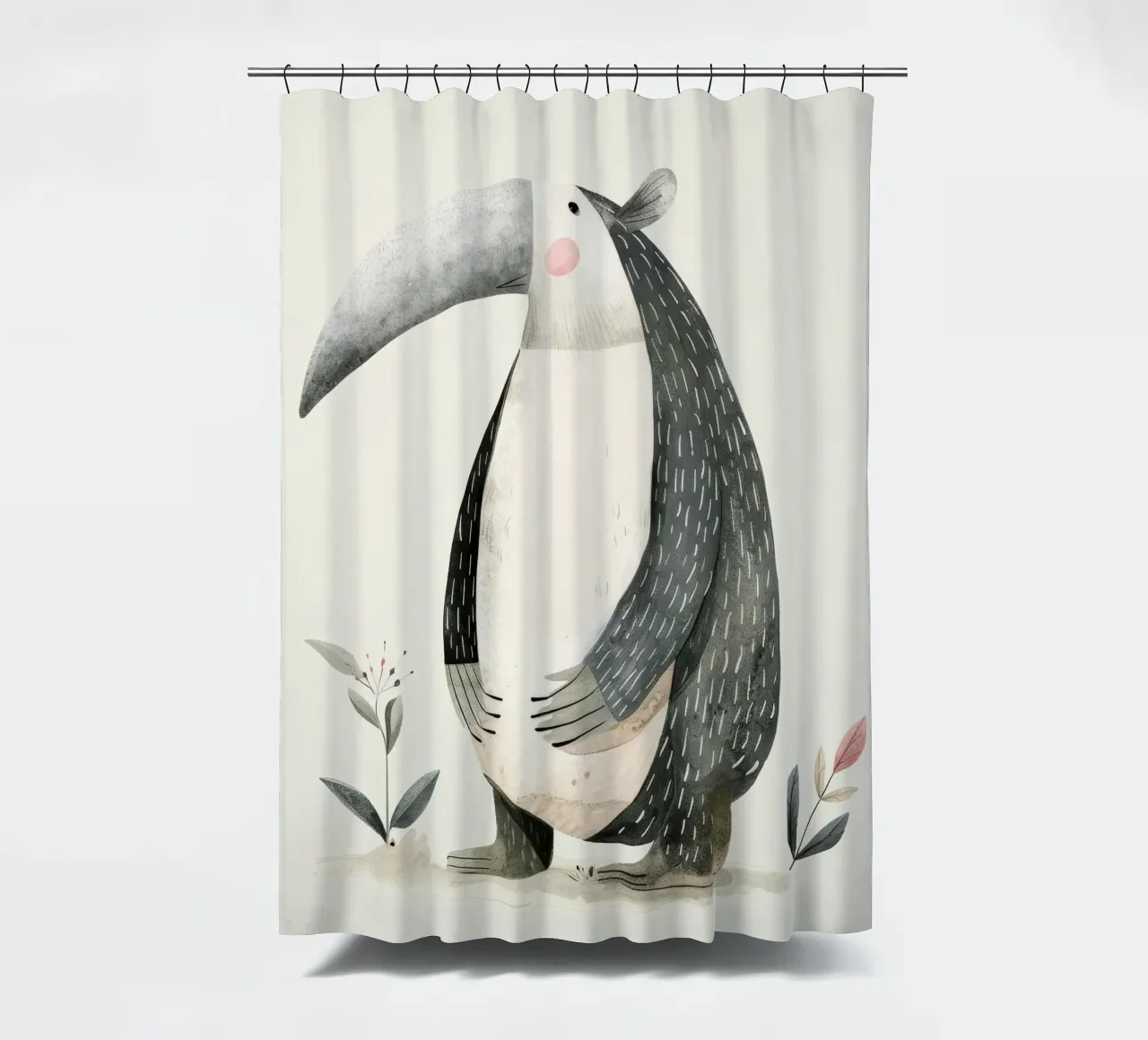 Stylized Anteater Illustration with Flora shower curtain by DesignDoodle
