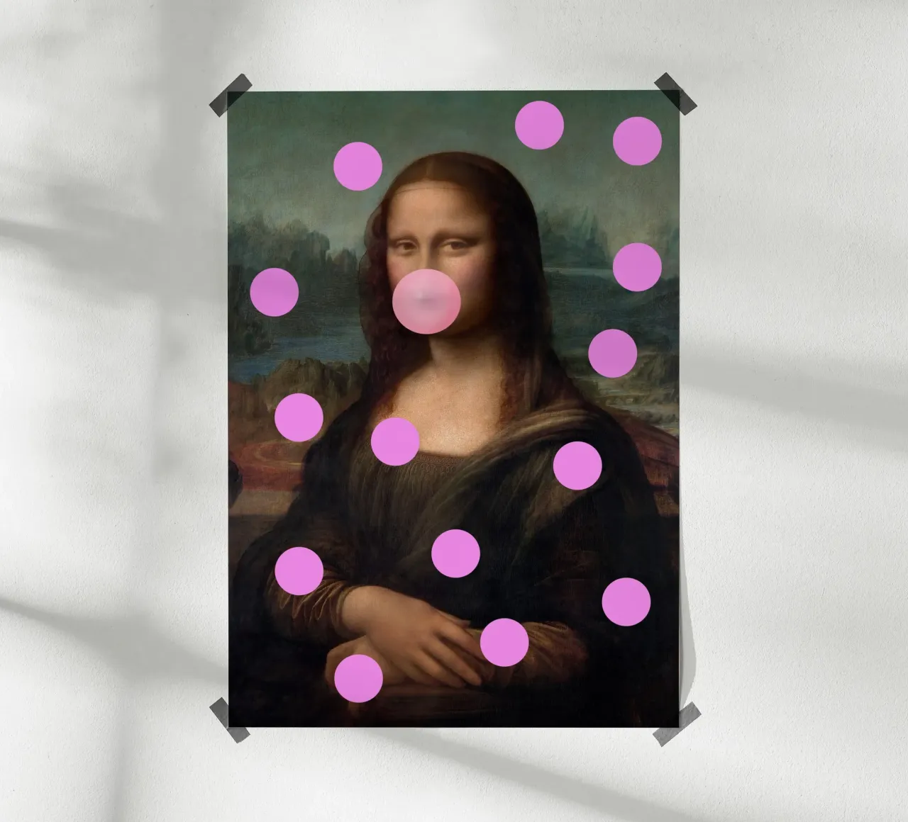 Mona Lisa Pink Dots poster con telaio in alluminio da GraceDigitalArtCo
