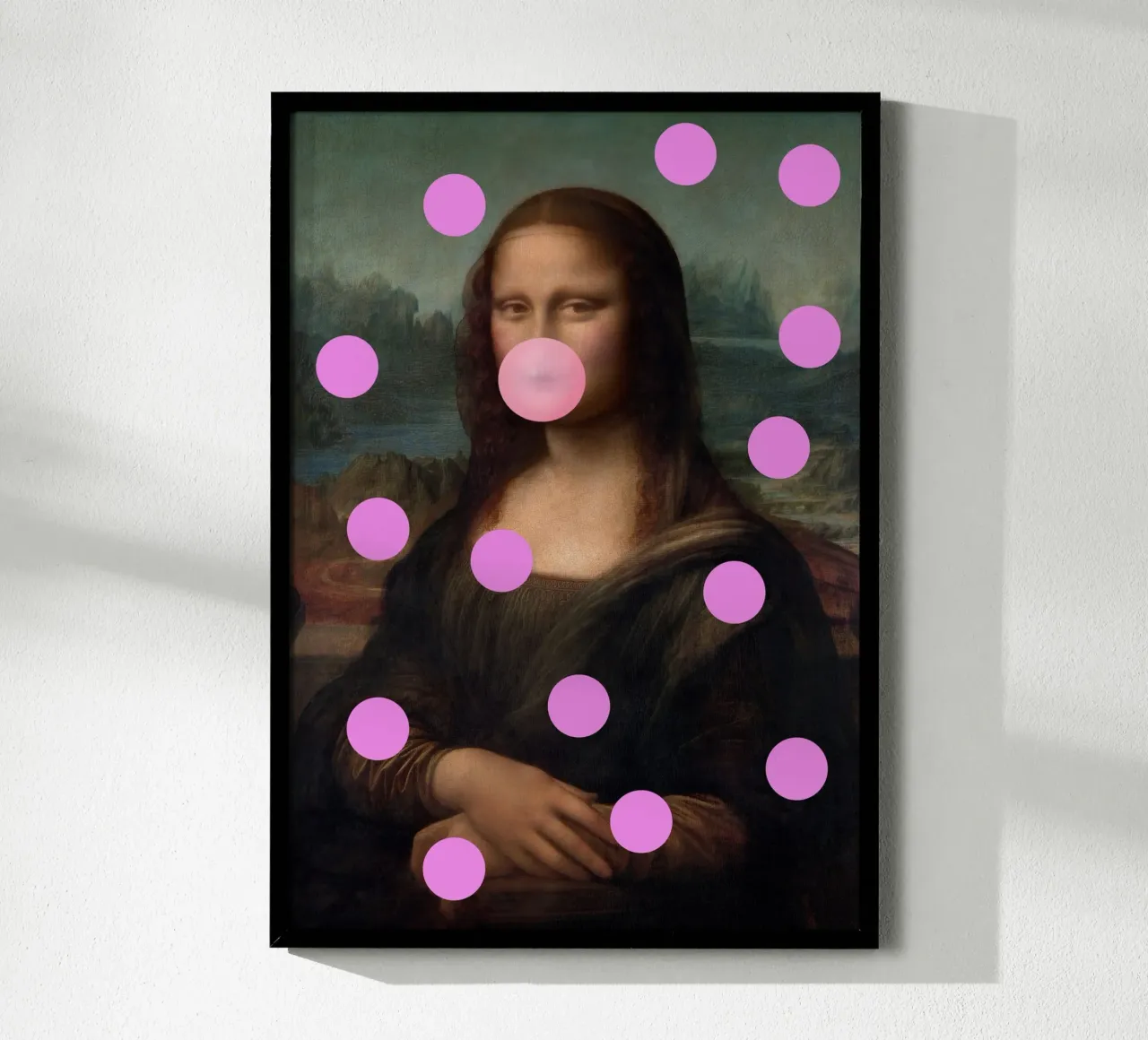 Mona Lisa Pink Dots poster con telaio in alluminio da GraceDigitalArtCo