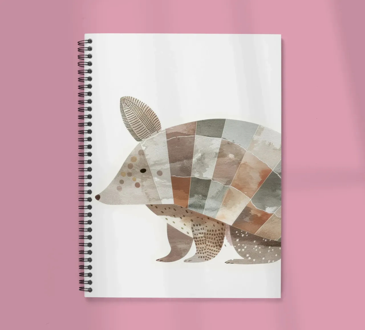 Stylized Armadillo Illustration in Earthy Tones spiral notebook by DesignDoodle