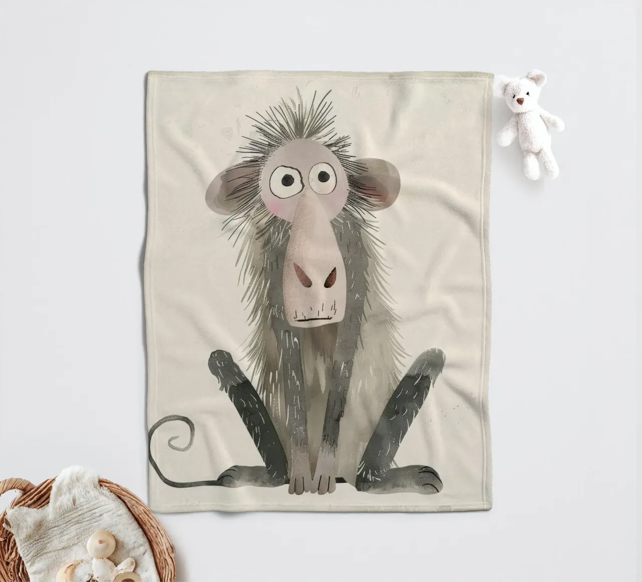 Illustrazione stilizzata di un babbuino coperta in pile da DesignDoodle