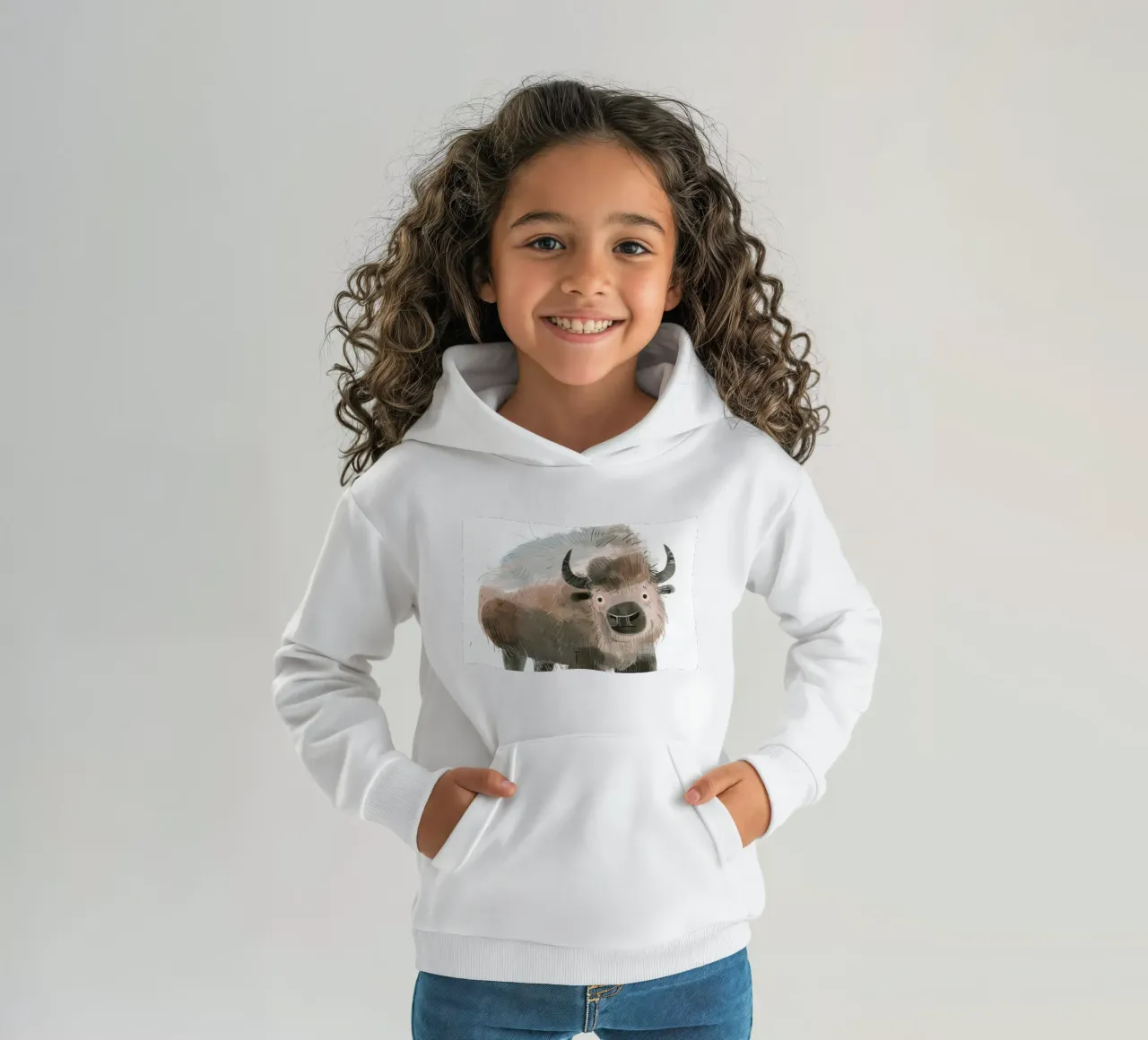 Gestileerde illustratie van een bizon kinder hoodie van DesignDoodle