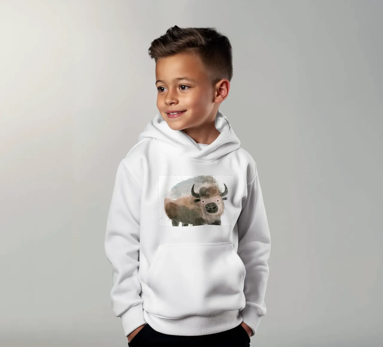 Gestileerde illustratie van een bizon kinder hoodie van DesignDoodle