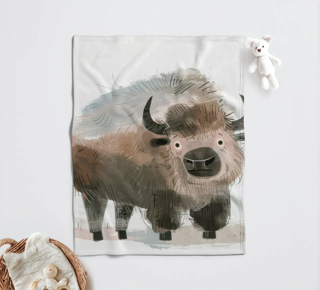 Illustrazione stilizzata di un bisonte coperta in pile da DesignDoodle