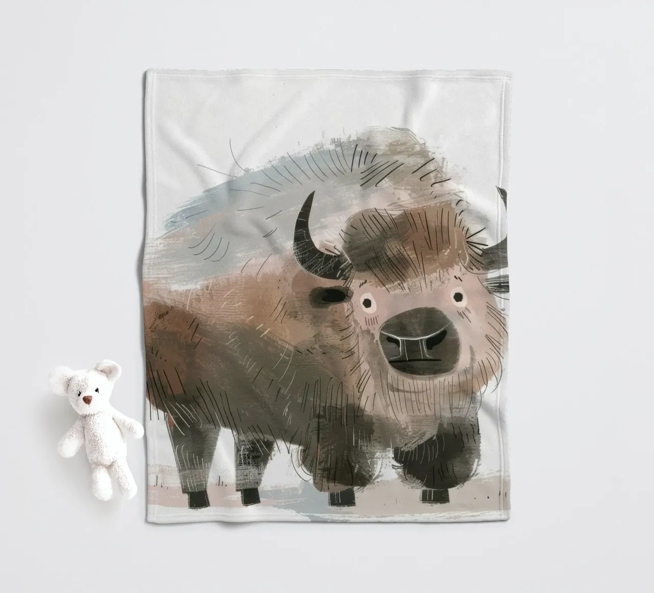 Illustrazione stilizzata di un bisonte coperta in pile da DesignDoodle