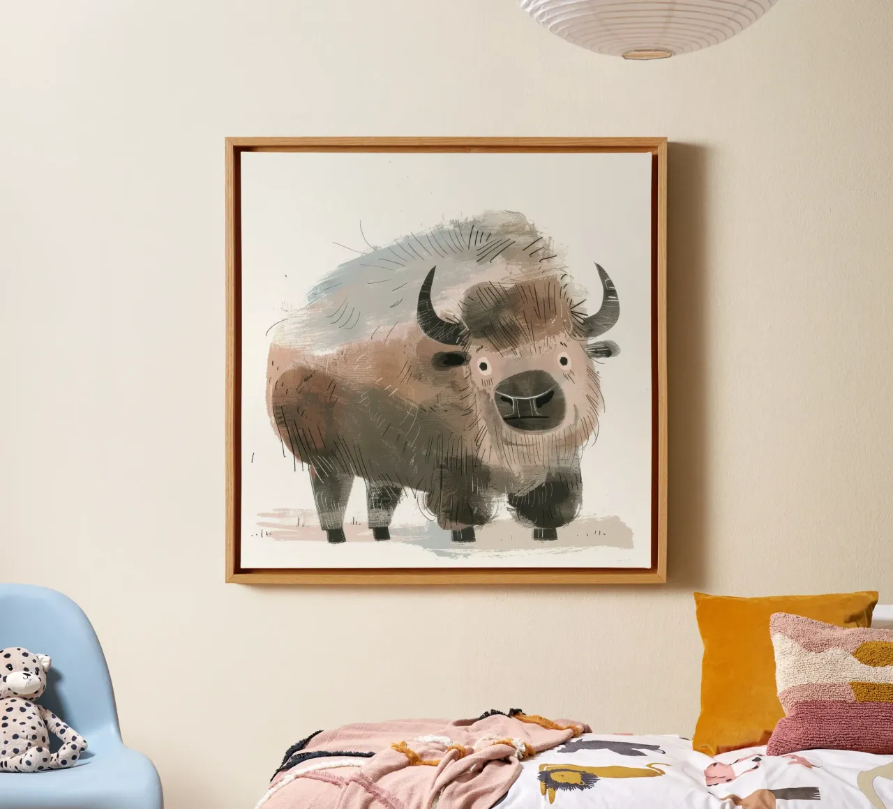 Illustrazione stilizzata di un bisonte tela con Cornice a cassetta da DesignDoodle
