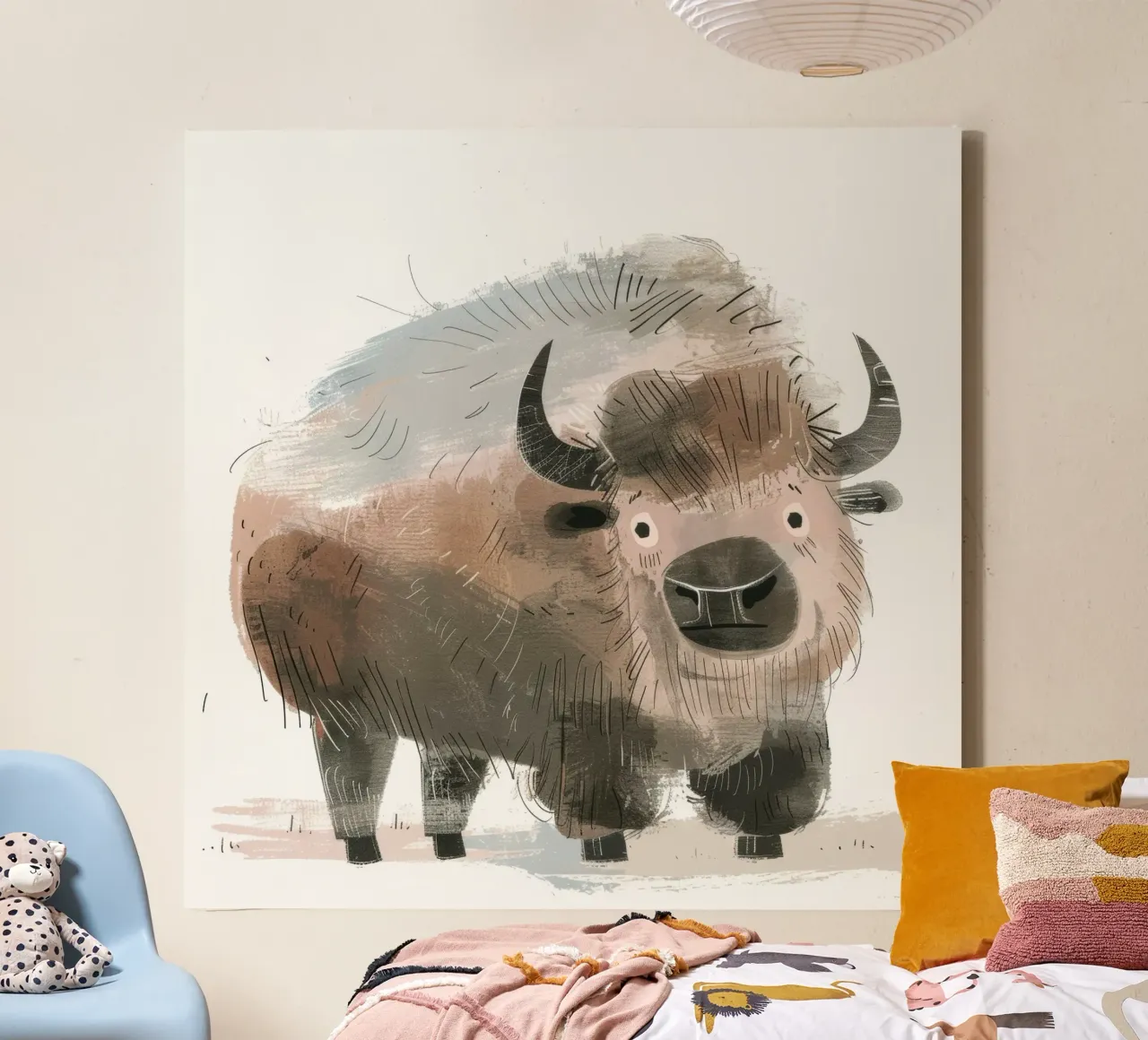 Illustrazione stilizzata di un bisonte tela con Cornice a cassetta da DesignDoodle