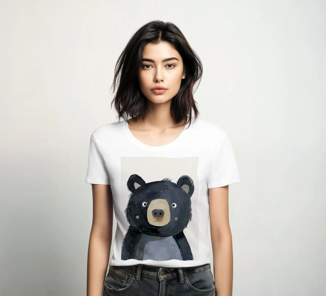 Stylized Illustration of a Black Bear Cub 2 women's fitted t-shirt by DesignDoodle