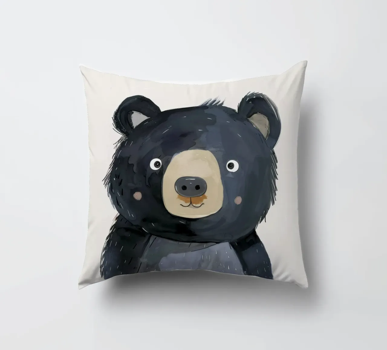 Stylized Illustration of a Black Bear Cub 2 decorative cushion by DesignDoodle