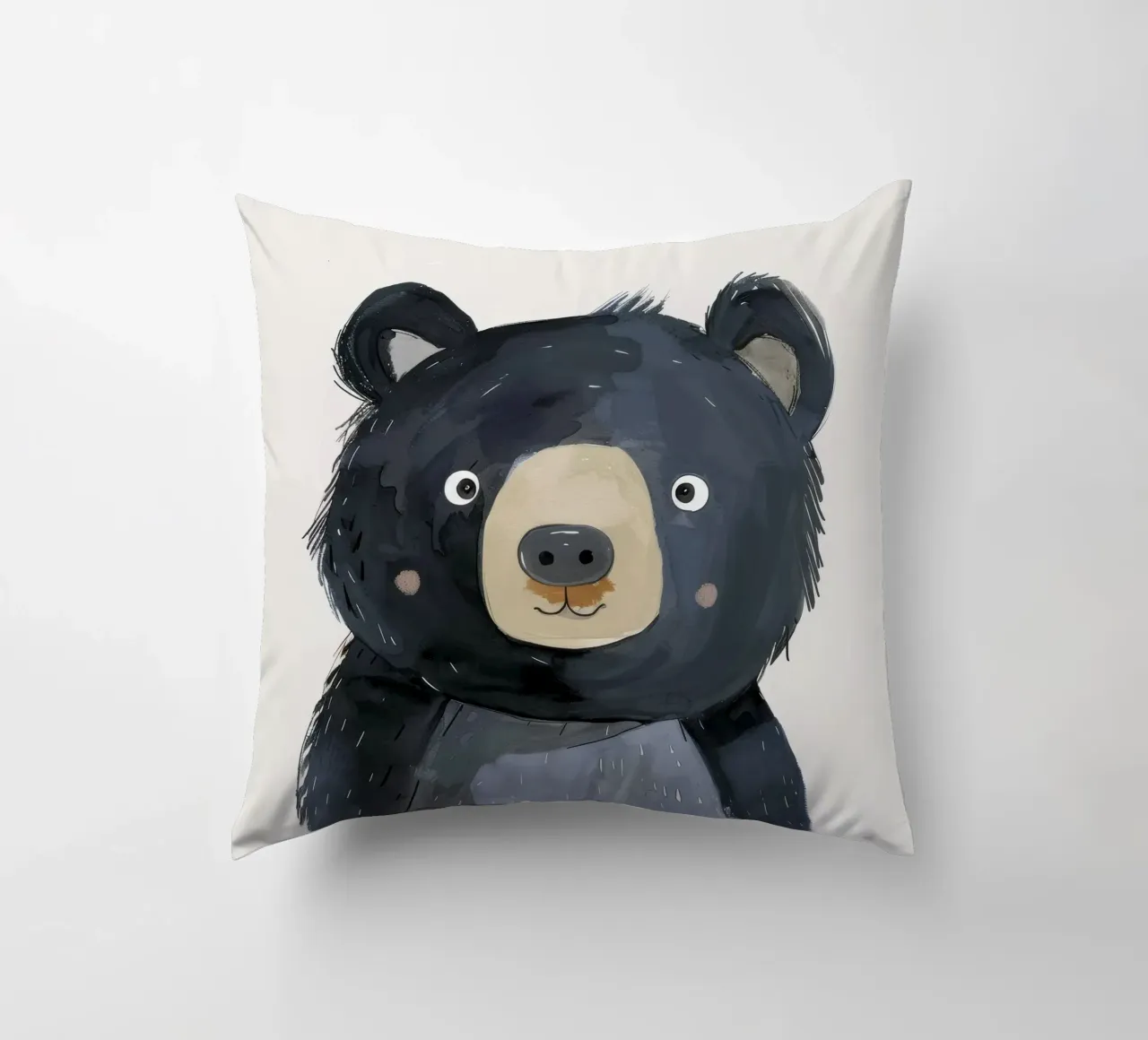 Stylized Illustration of a Black Bear Cub 2 decorative cushion by DesignDoodle