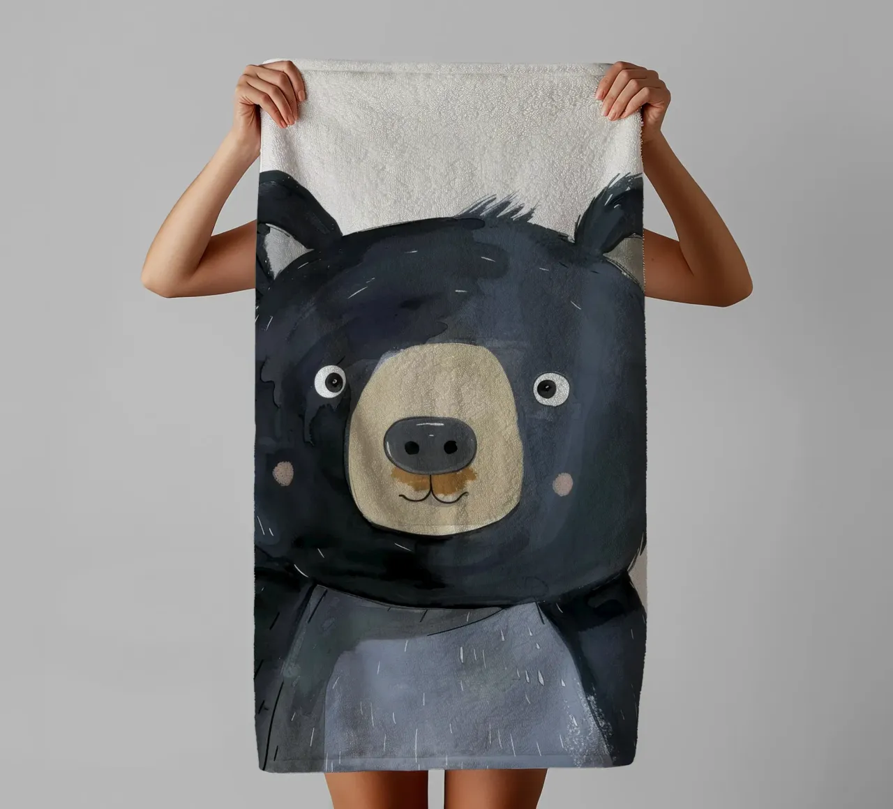 Stylized Illustration of a Black Bear Cub 2 towel by DesignDoodle