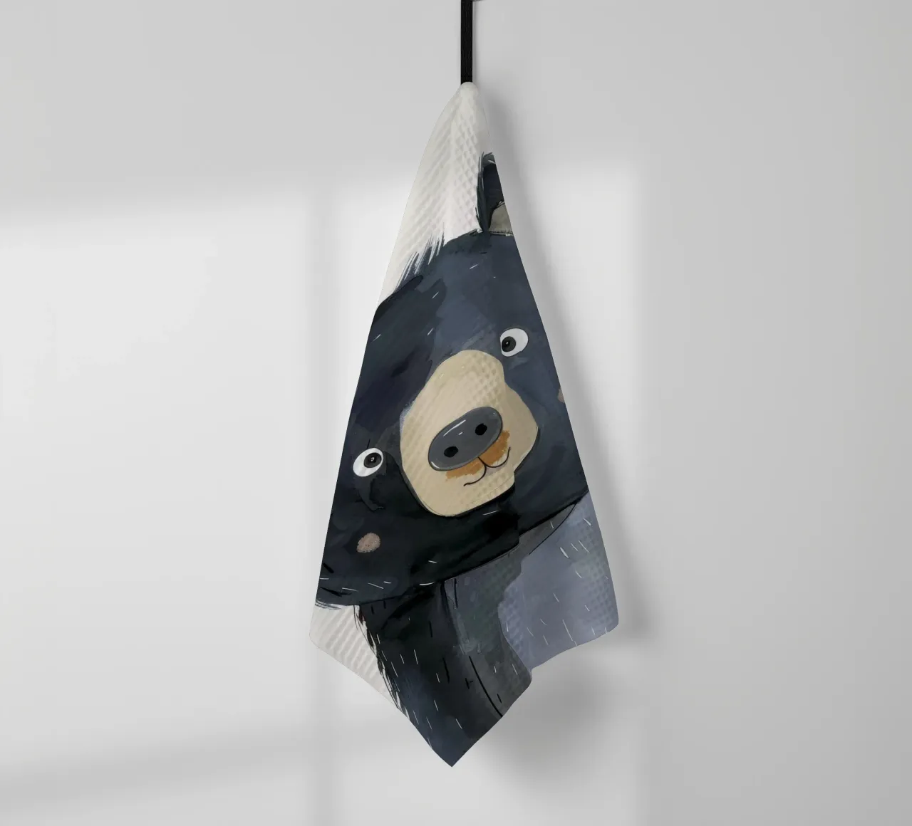Stylized Illustration of a Black Bear Cub 2 tea towel by DesignDoodle