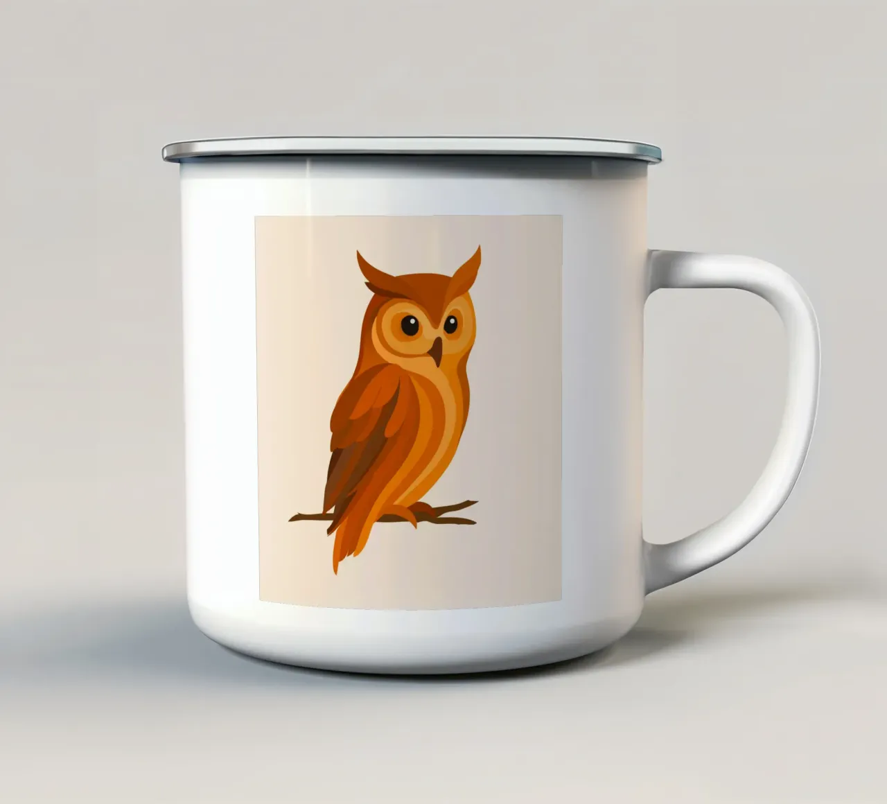 Gufo nei toni dell'arancio - Uccello espressivo della foresta tazza in smalto da namosh