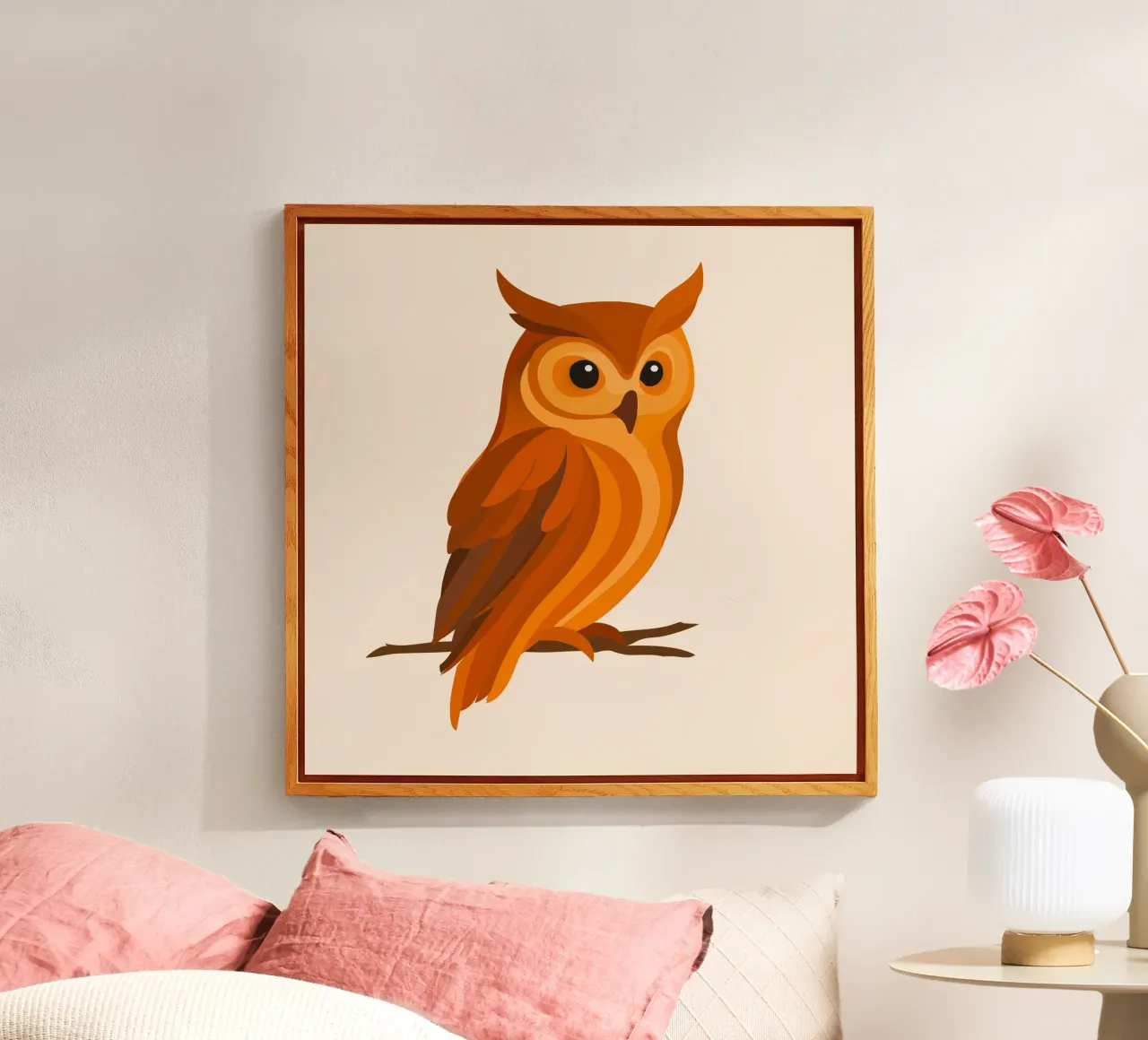 Eule in Orangetönen – Ausdrucksstarker Waldvogel Acryl-Glas von namosh