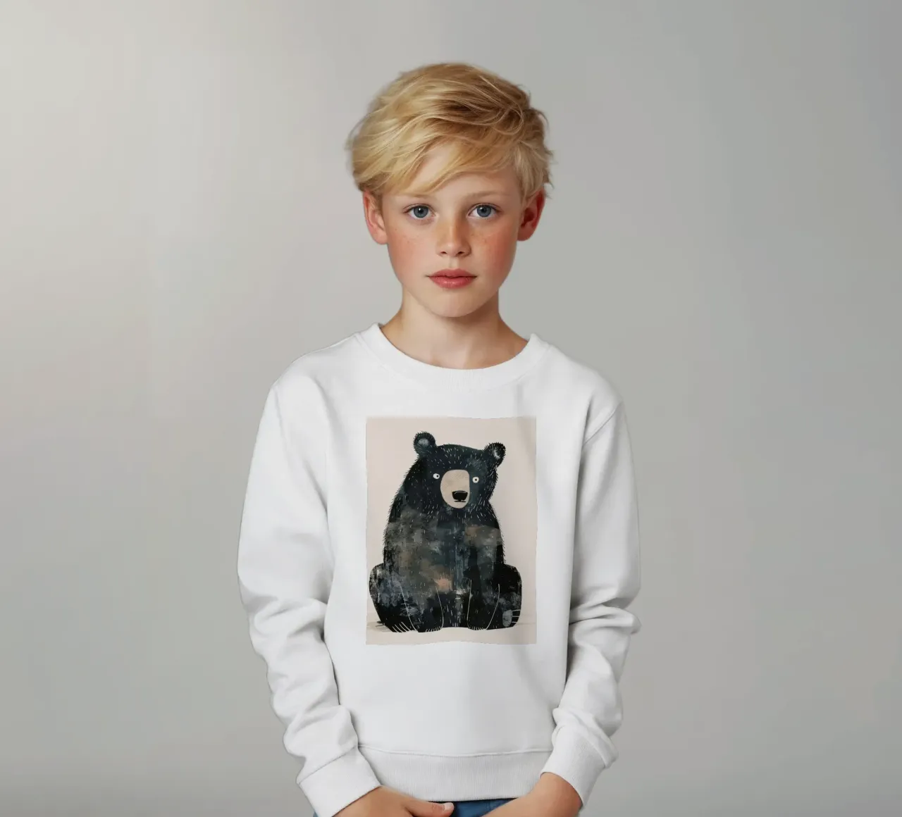 Illustrazione stilizzata di un orso nero in attesa di cibo felpa bambino da DesignDoodle