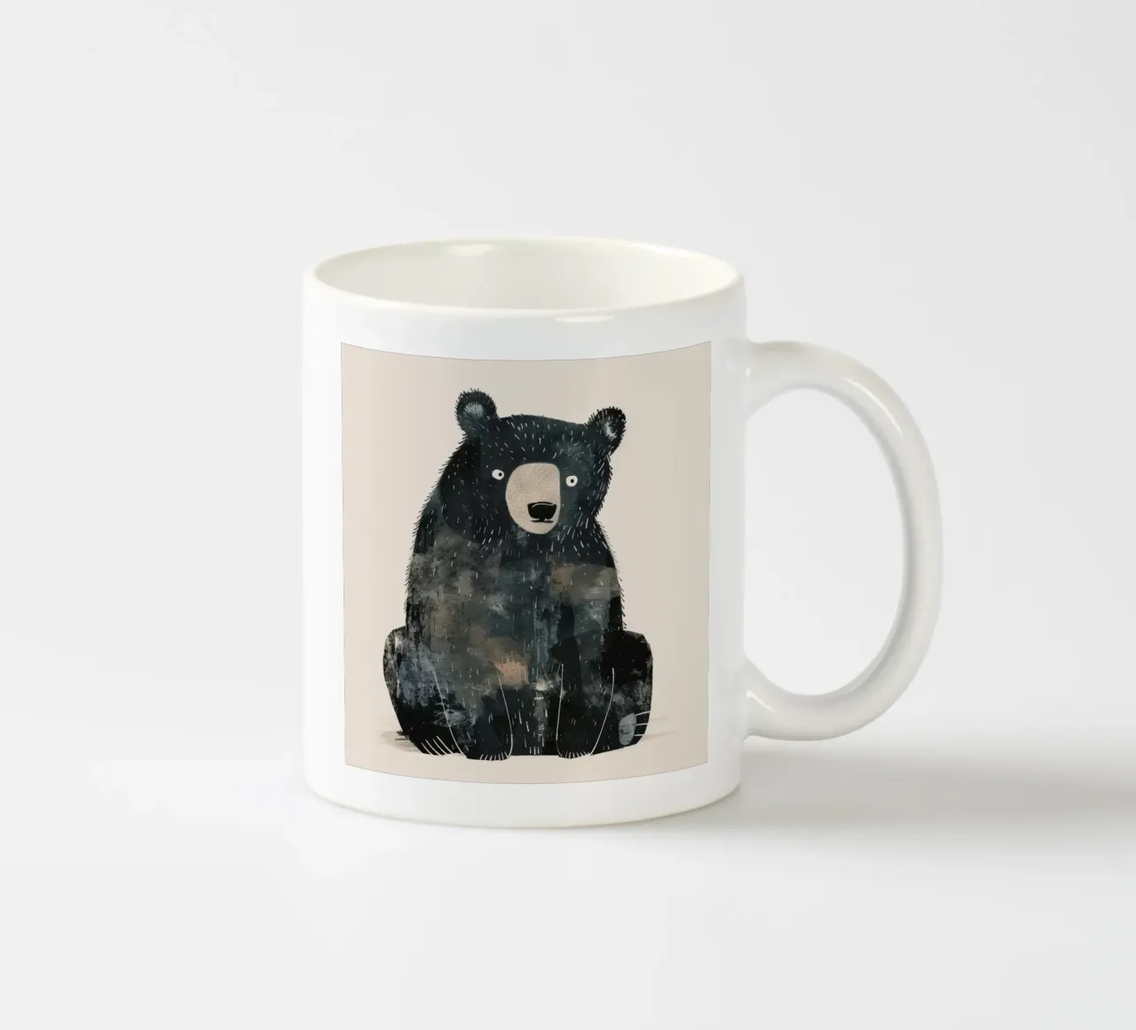 Illustrazione stilizzata di un orso nero in attesa di cibo tazza in ceramica da DesignDoodle